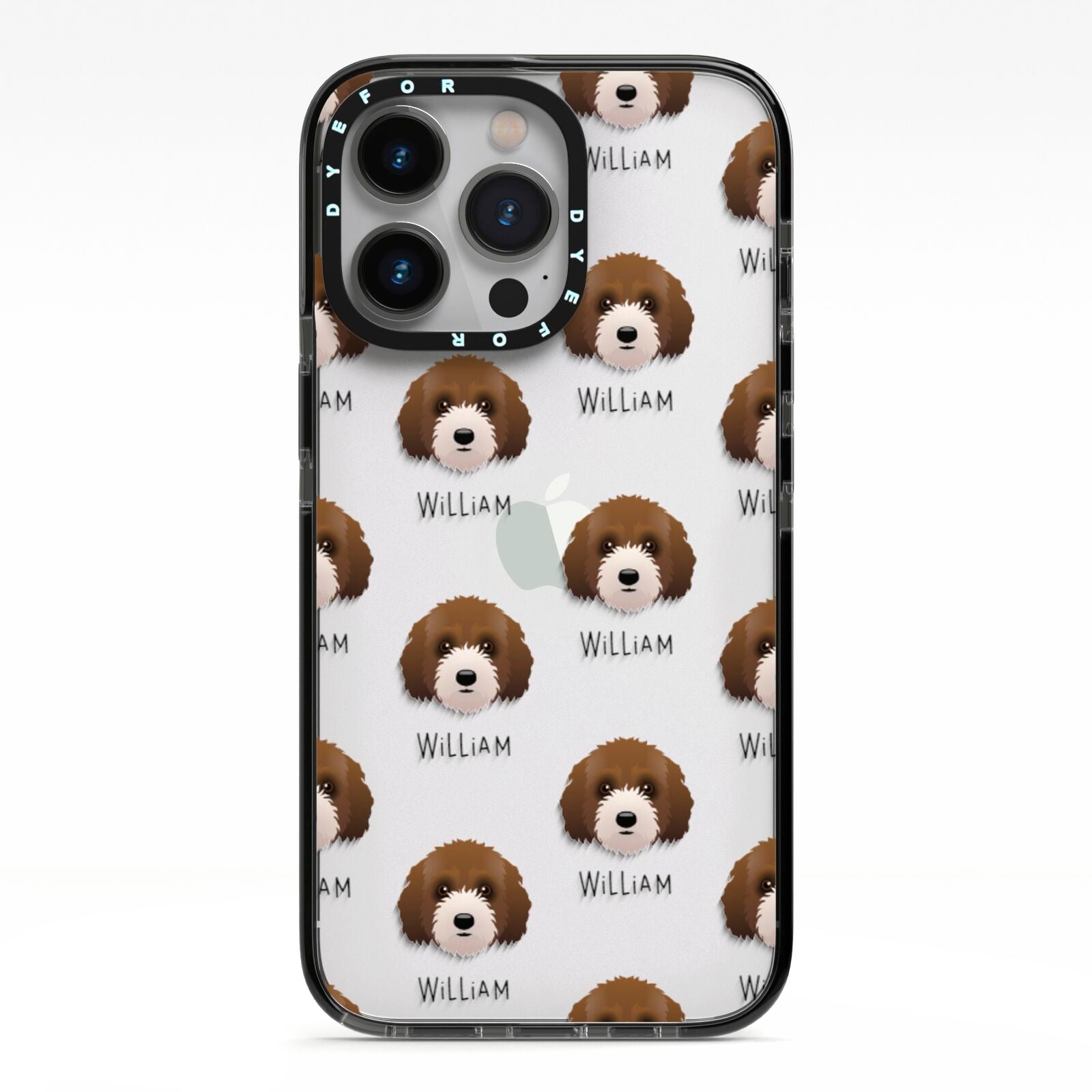 Australian Labradoodle Icon with Name iPhone 13 Pro Black Impact Case on Silver phone