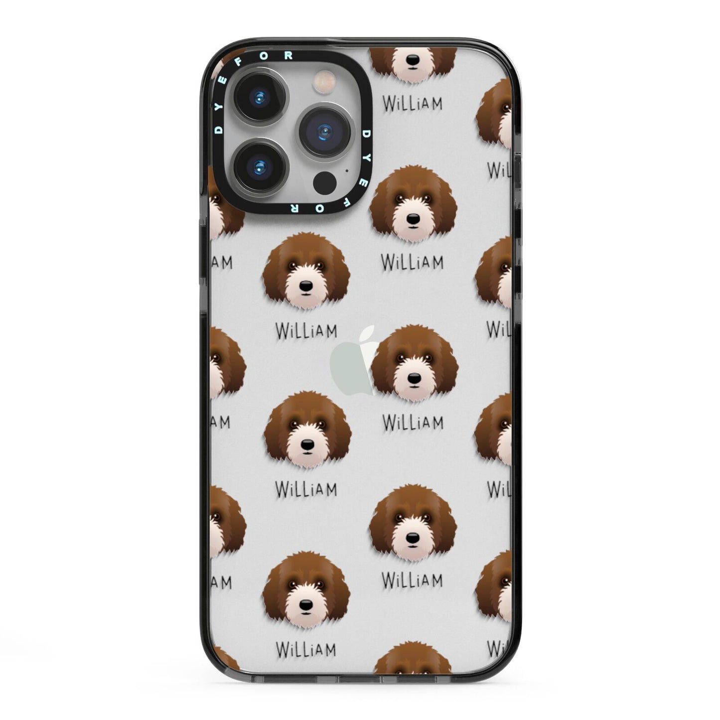 Australian Labradoodle Icon with Name iPhone 13 Pro Max Black Impact Case on Silver phone
