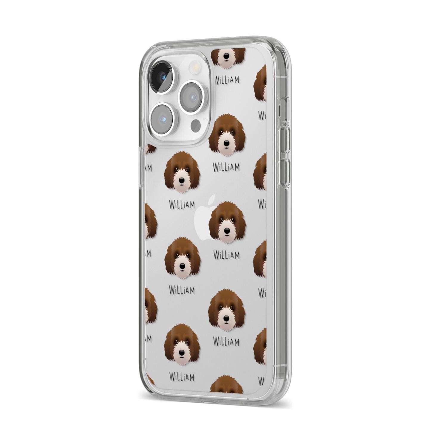 Australian Labradoodle Icon with Name iPhone 14 Pro Max Clear Tough Case Silver Angled Image