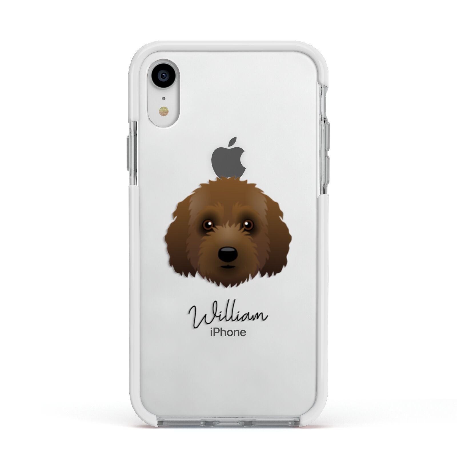 Australian Labradoodle Personalised Apple iPhone XR Impact Case White Edge on Silver Phone