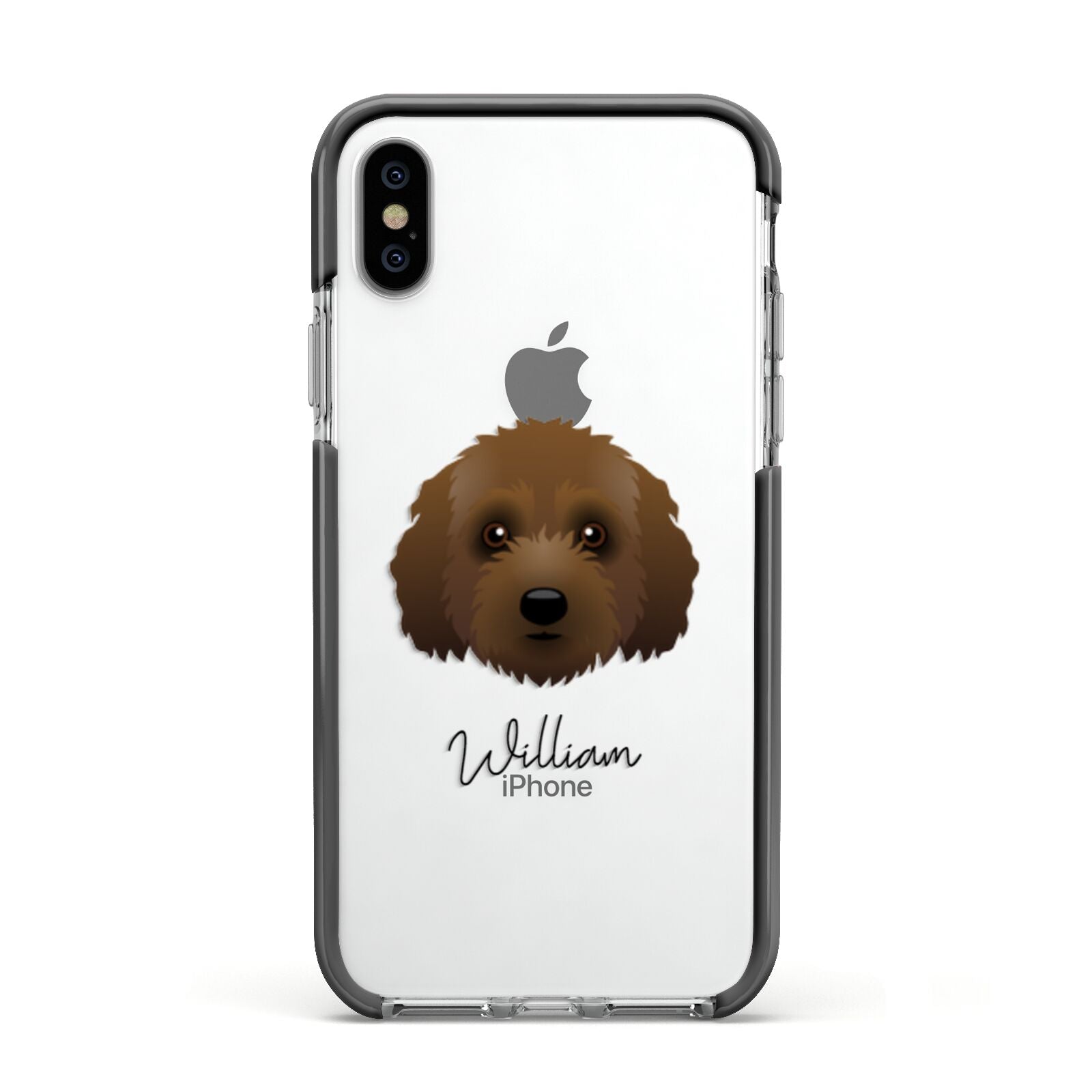Australian Labradoodle Personalised Apple iPhone Xs Impact Case Black Edge on Silver Phone