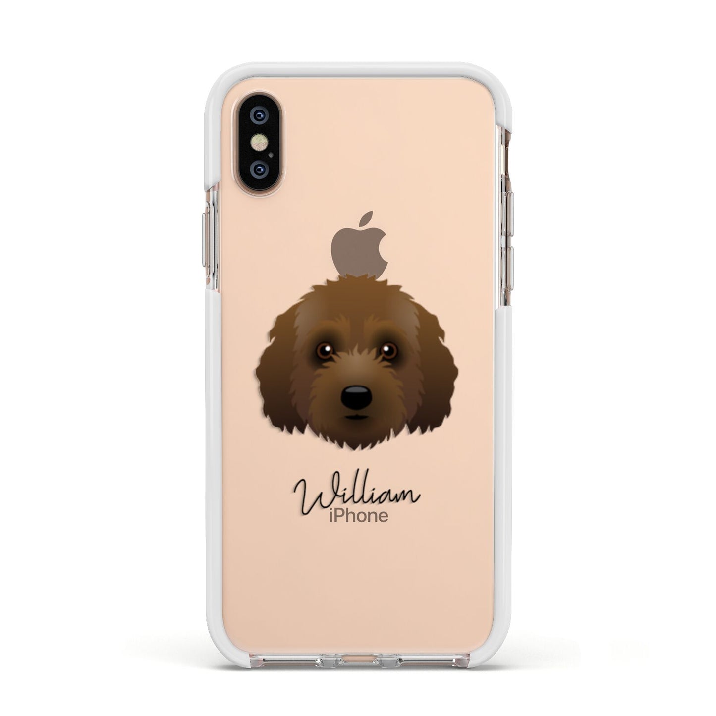 Australian Labradoodle Personalised Apple iPhone Xs Impact Case White Edge on Gold Phone