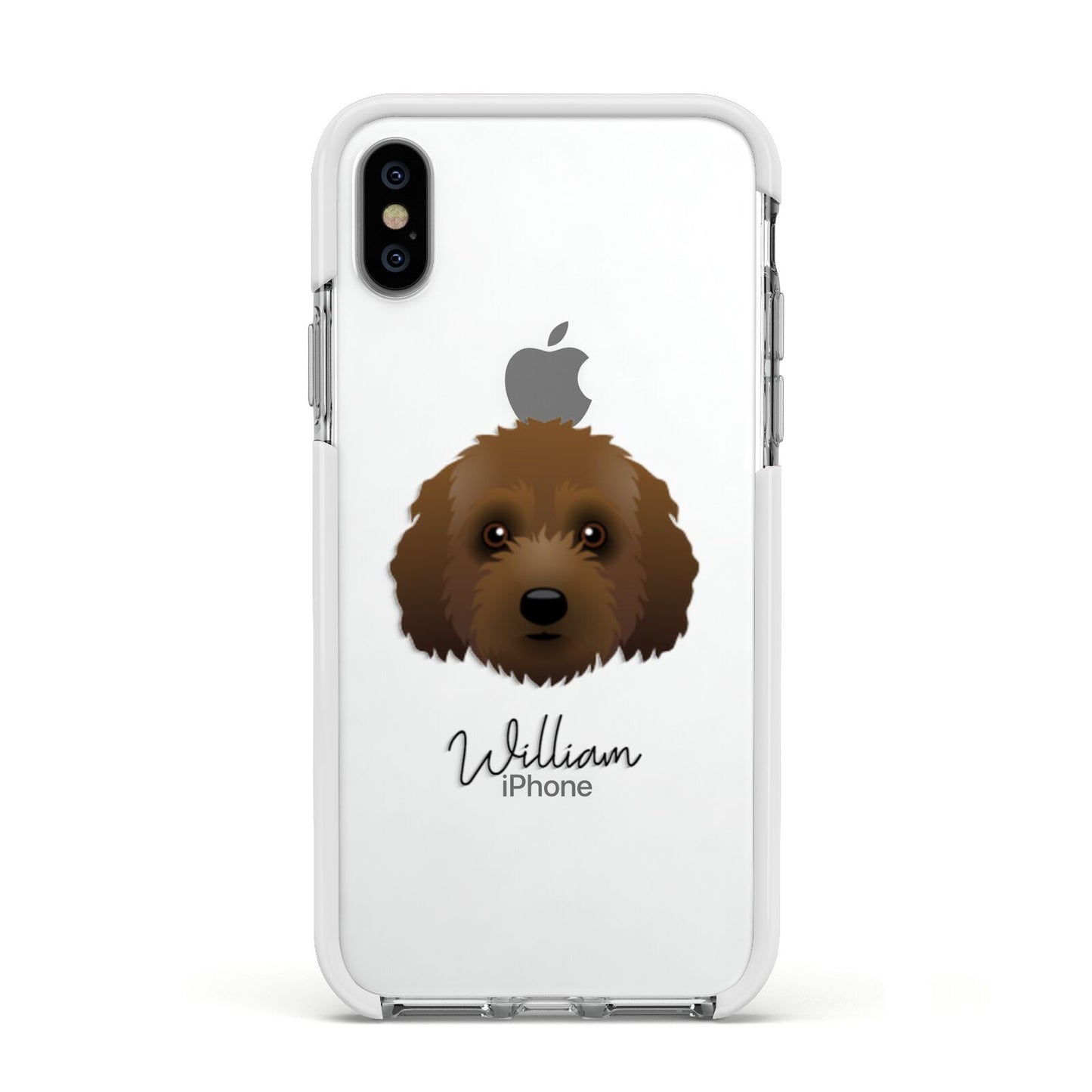 Australian Labradoodle Personalised Apple iPhone Xs Impact Case White Edge on Silver Phone
