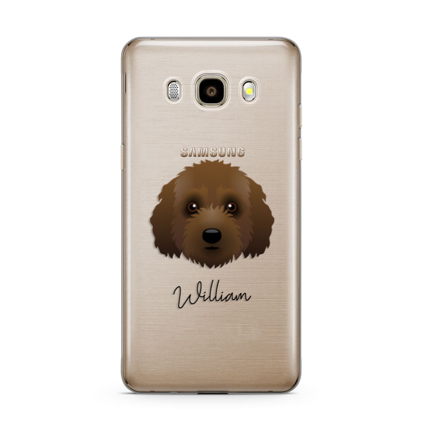 Australian Labradoodle Personalised Samsung Galaxy J7 2016 Case on gold phone