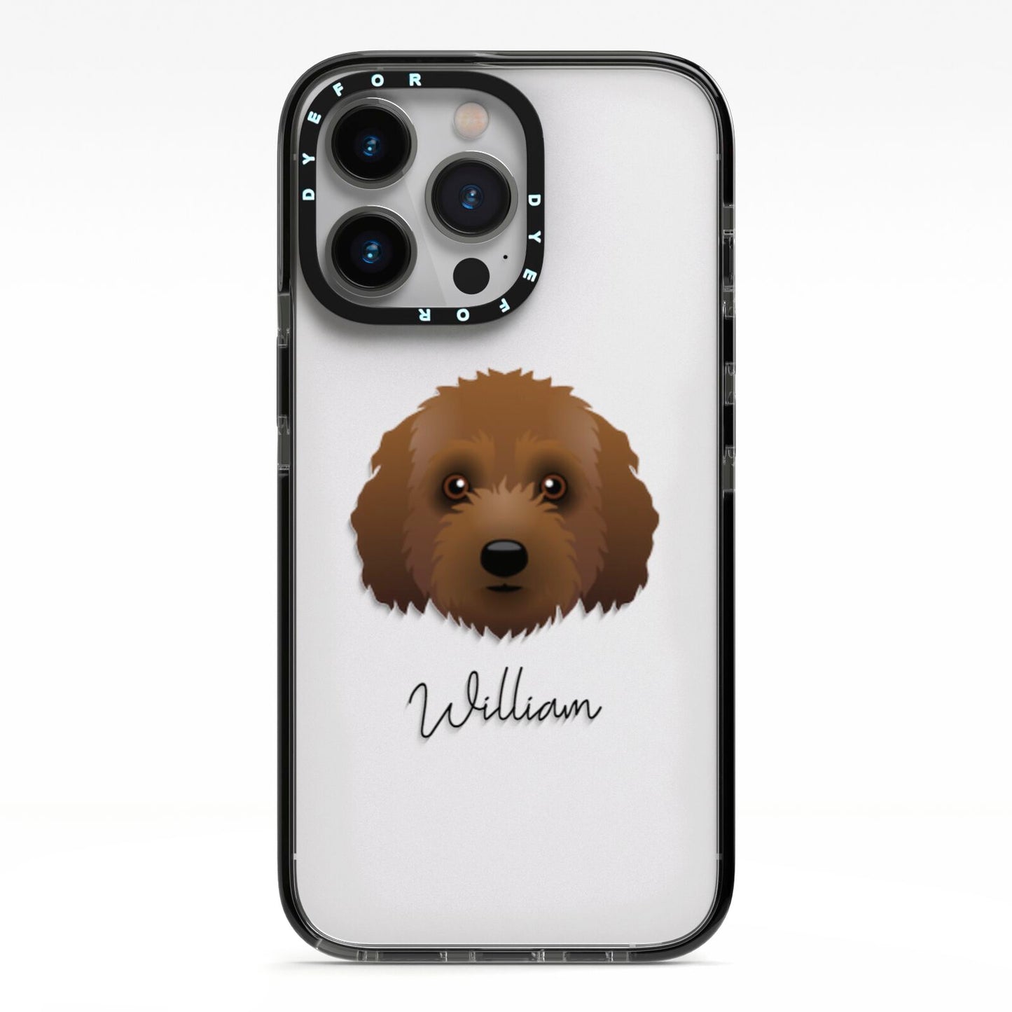 Australian Labradoodle Personalised iPhone 13 Pro Black Impact Case on Silver phone
