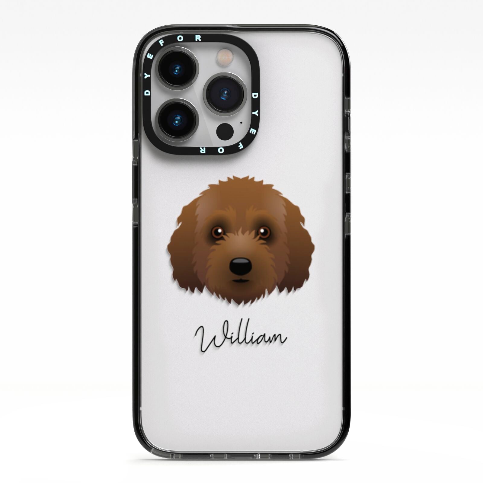 Australian Labradoodle Personalised iPhone 13 Pro Black Impact Case on Silver phone
