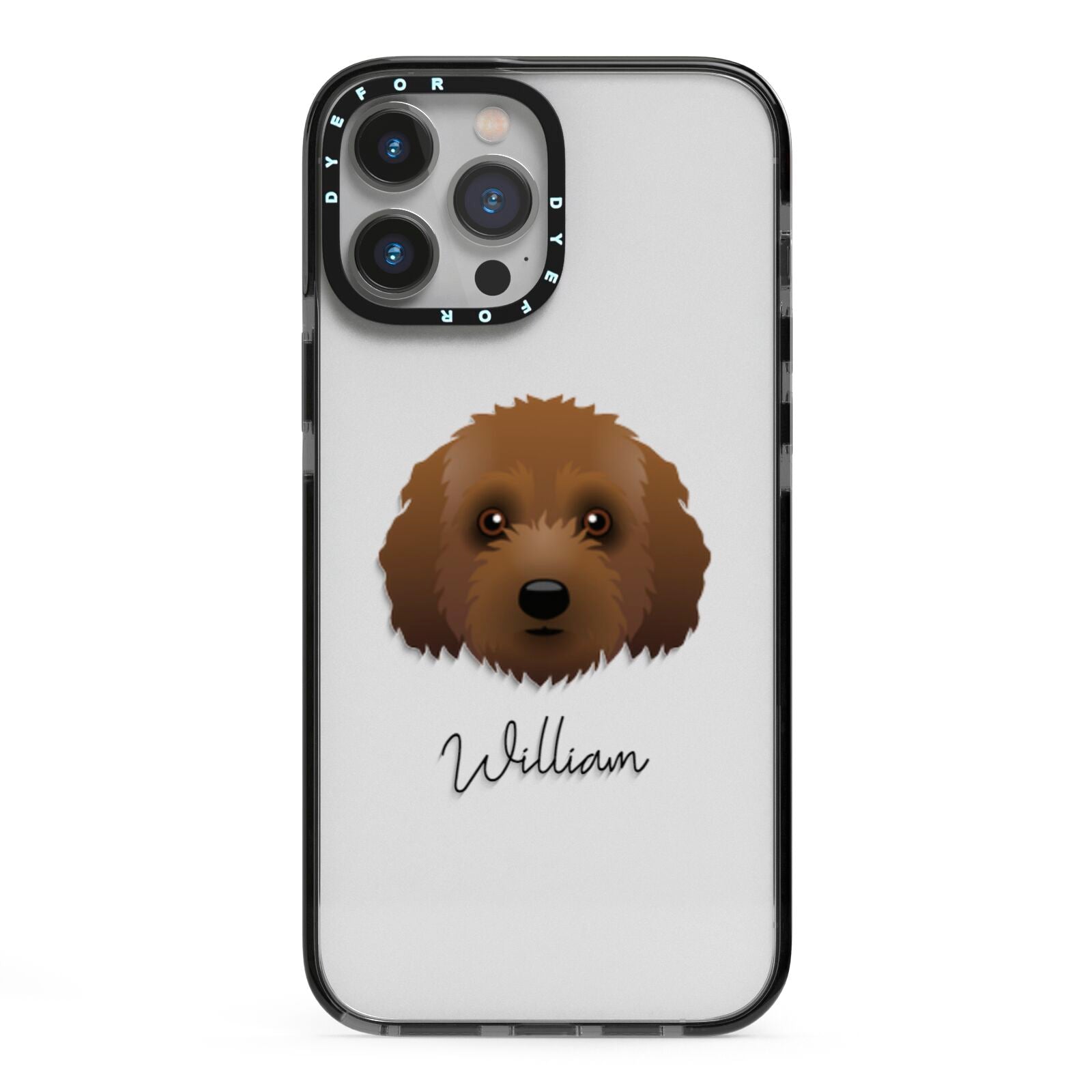Australian Labradoodle Personalised iPhone 13 Pro Max Black Impact Case on Silver phone