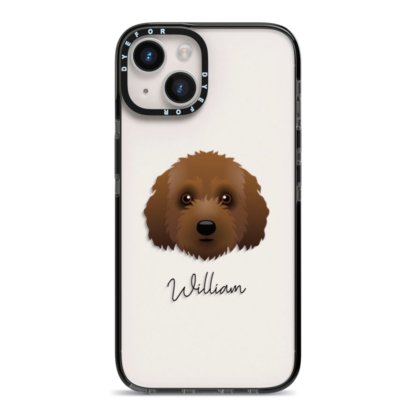 Australian Labradoodle Personalised iPhone 14 Black Impact Case on Silver phone