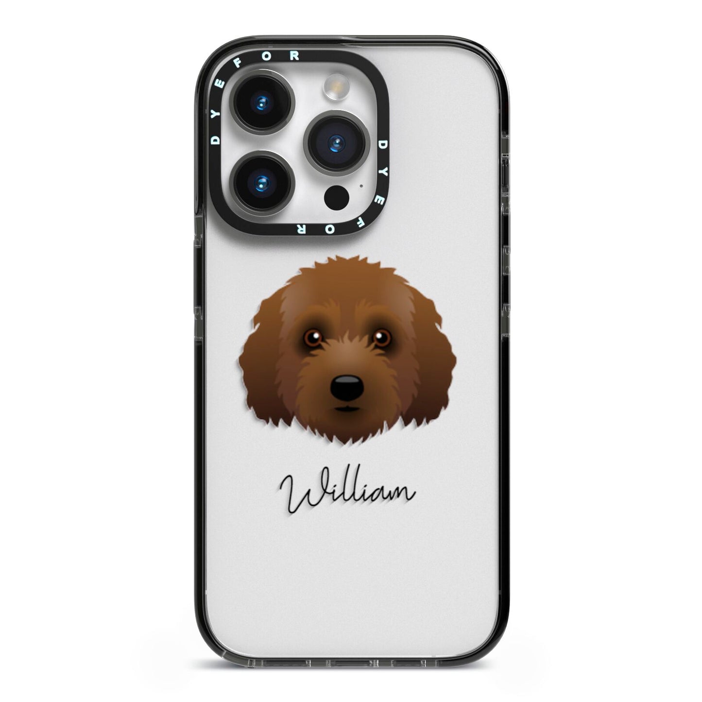 Australian Labradoodle Personalised iPhone 14 Pro Black Impact Case on Silver phone