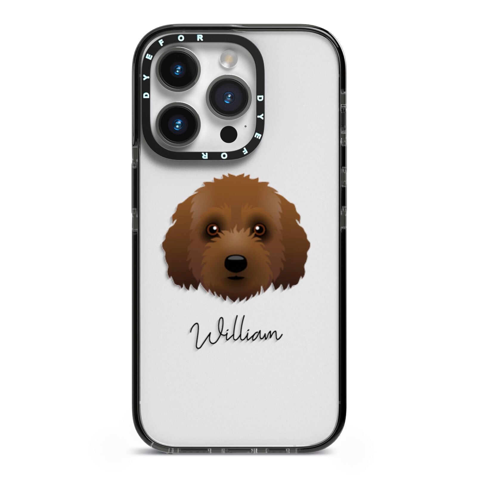 Australian Labradoodle Personalised iPhone 14 Pro Black Impact Case on Silver phone