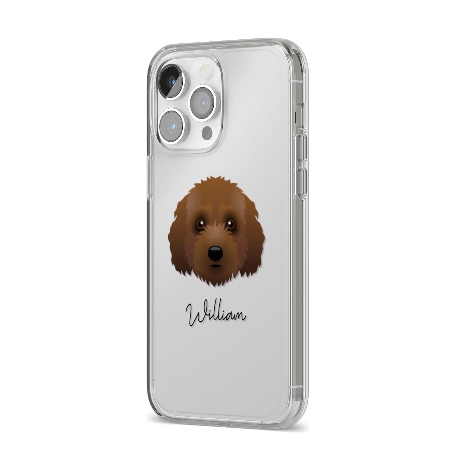 Australian Labradoodle Personalised iPhone 14 Pro Max Clear Tough Case Silver Angled Image