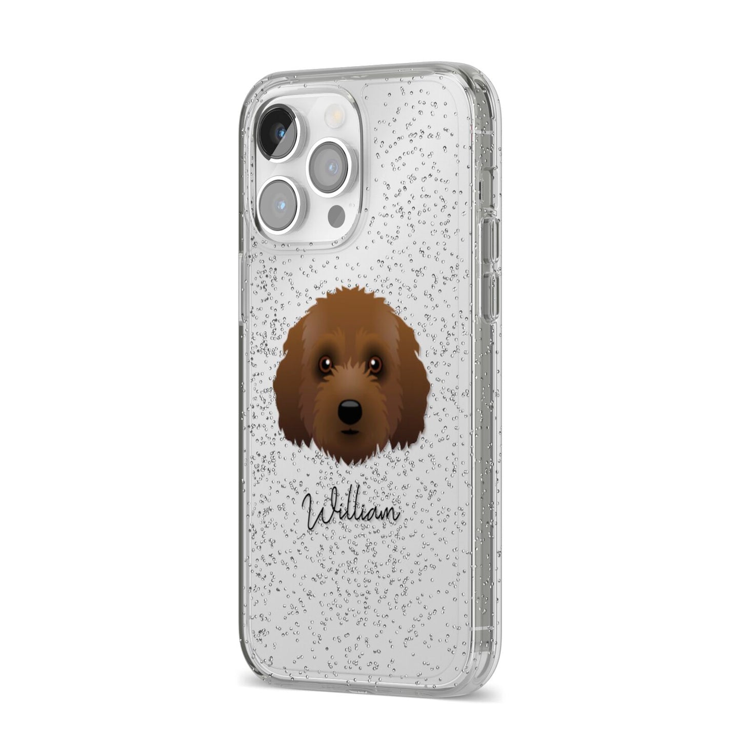 Australian Labradoodle Personalised iPhone 14 Pro Max Glitter Tough Case Silver Angled Image