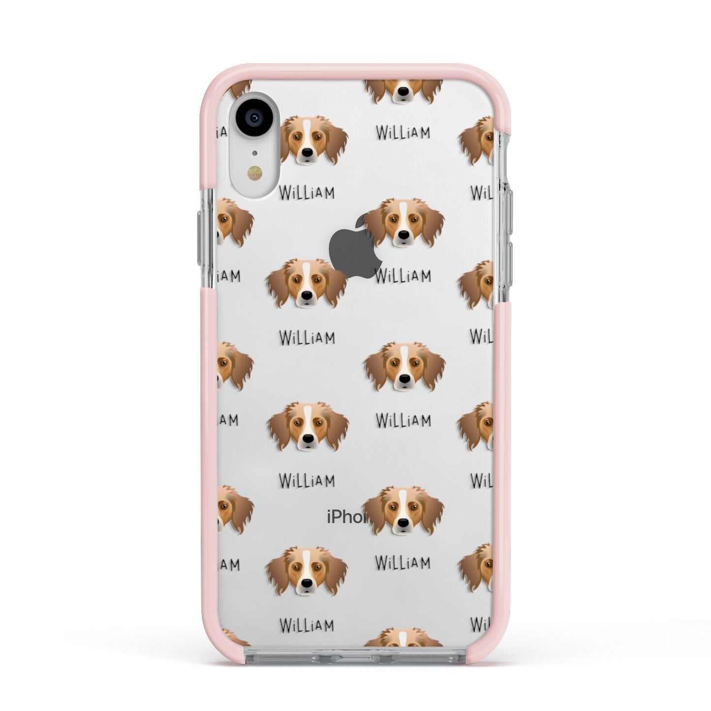 Australian Shepherd Icon with Name Apple iPhone XR Impact Case Pink Edge on Silver Phone