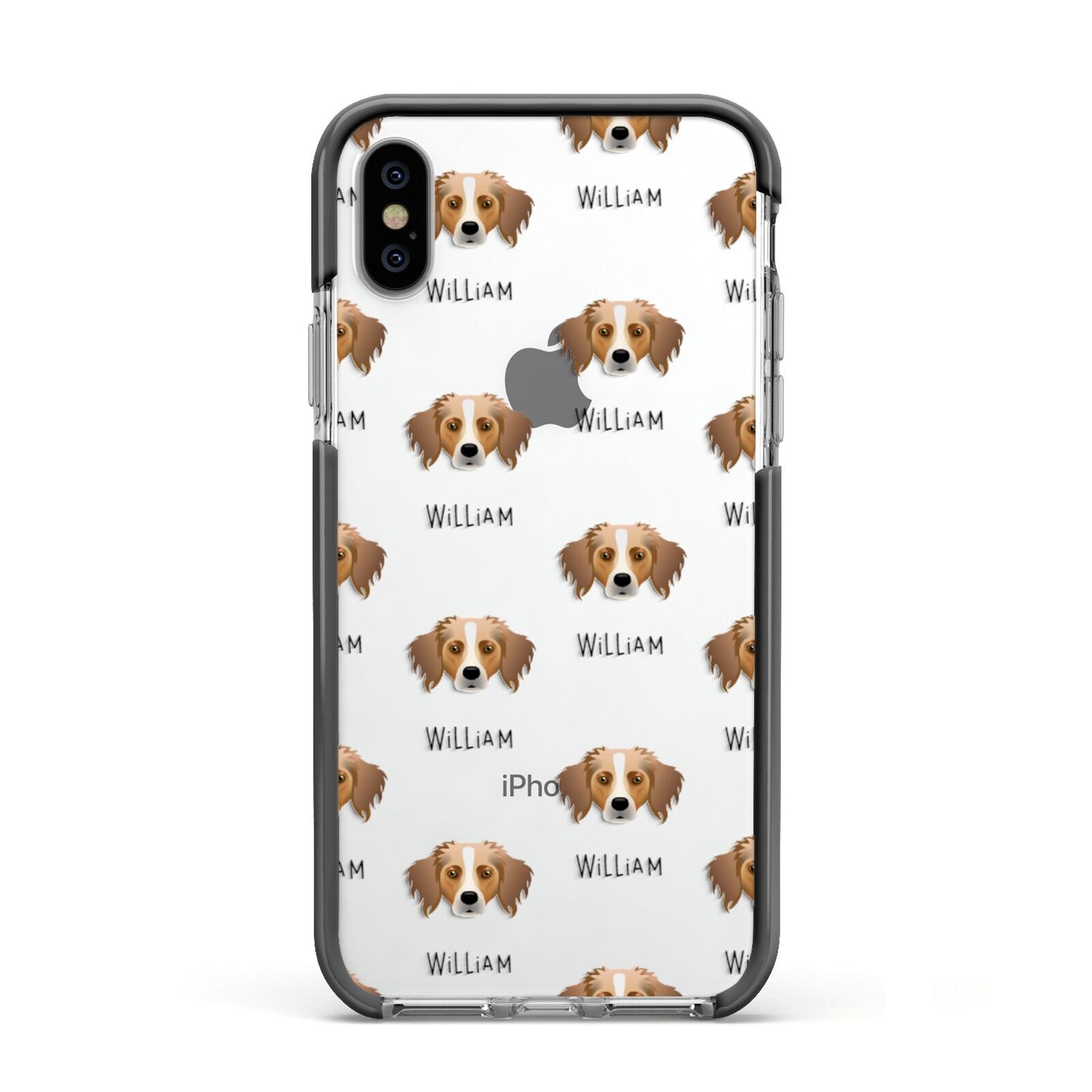 Australian Shepherd Icon with Name Apple iPhone Xs Impact Case Black Edge on Silver Phone