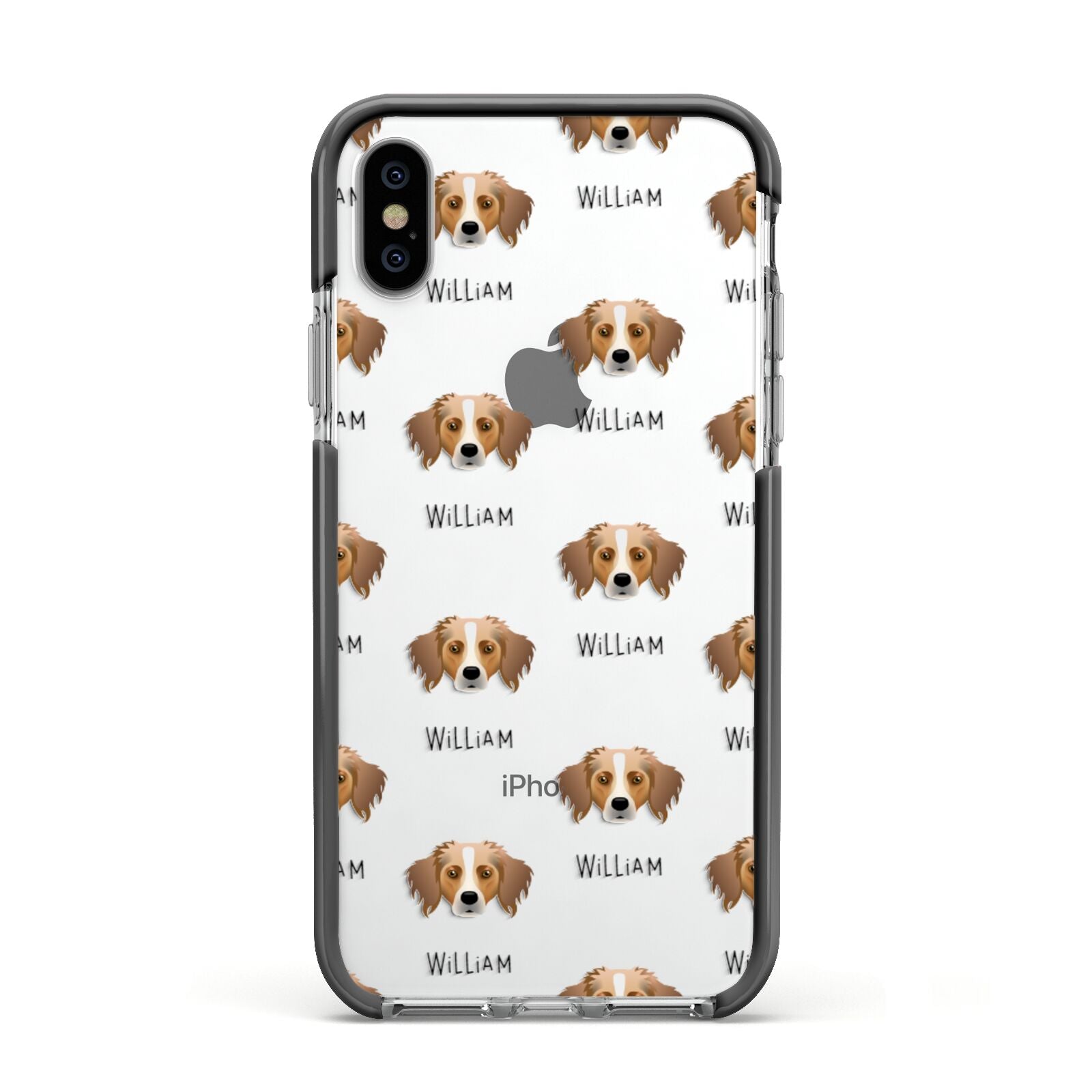 Australian Shepherd Icon with Name Apple iPhone Xs Impact Case Black Edge on Silver Phone