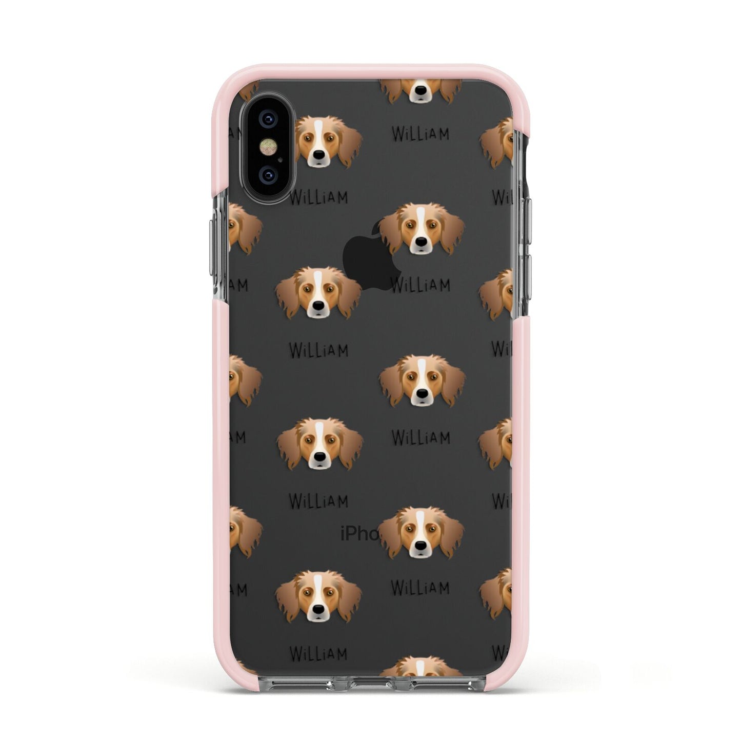 Australian Shepherd Icon with Name Apple iPhone Xs Impact Case Pink Edge on Black Phone