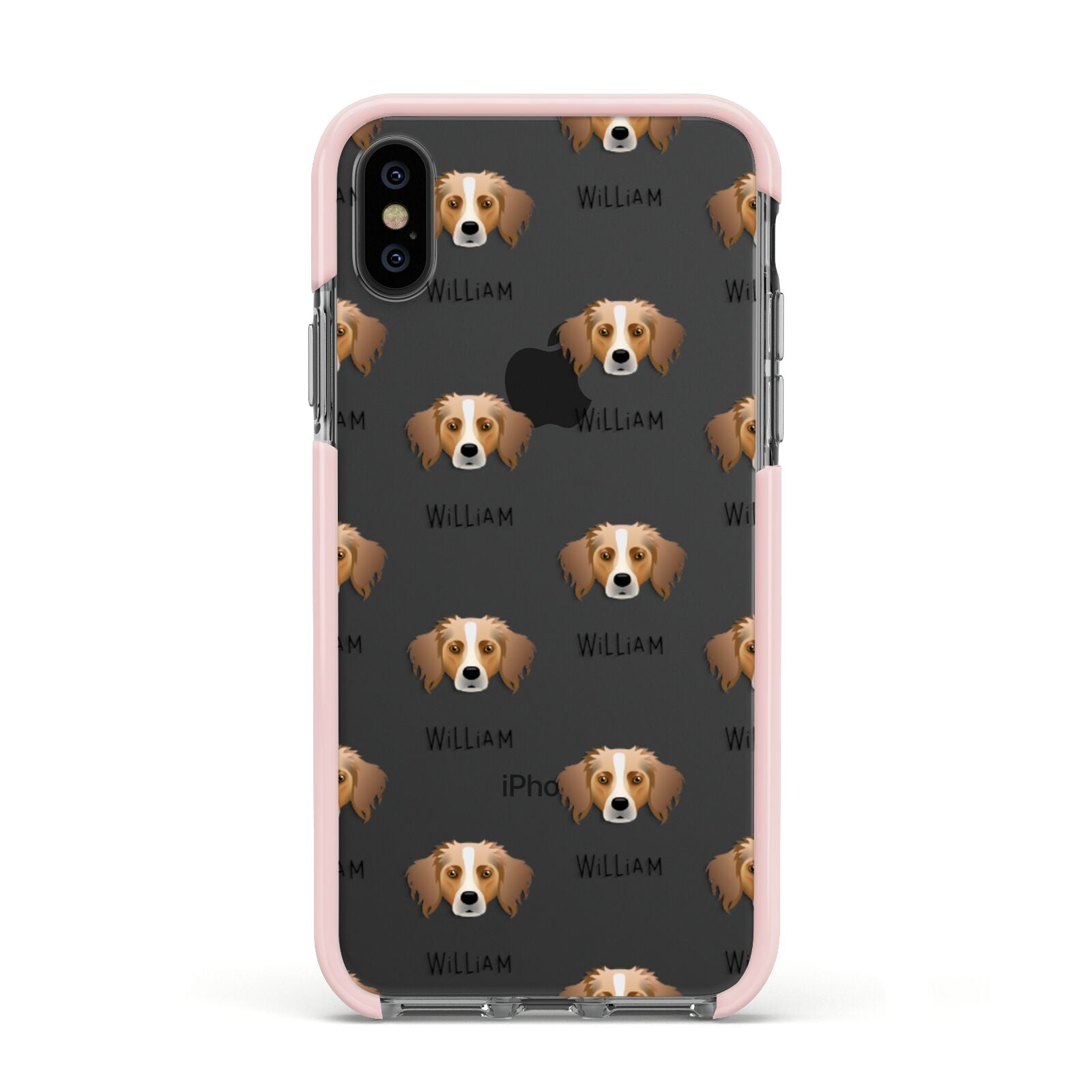Australian Shepherd Icon with Name Apple iPhone Xs Impact Case Pink Edge on Black Phone