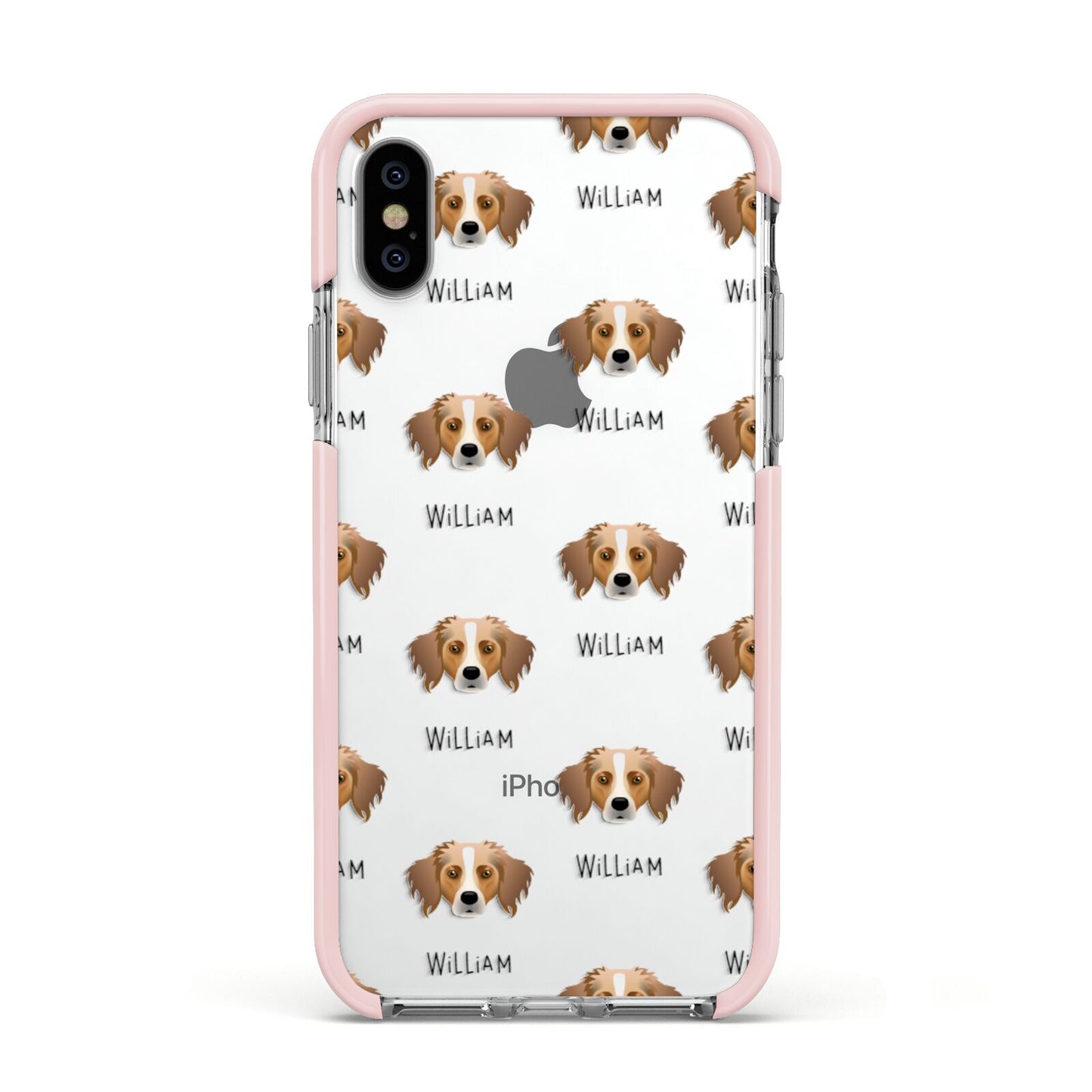 Australian Shepherd Icon with Name Apple iPhone Xs Impact Case Pink Edge on Silver Phone