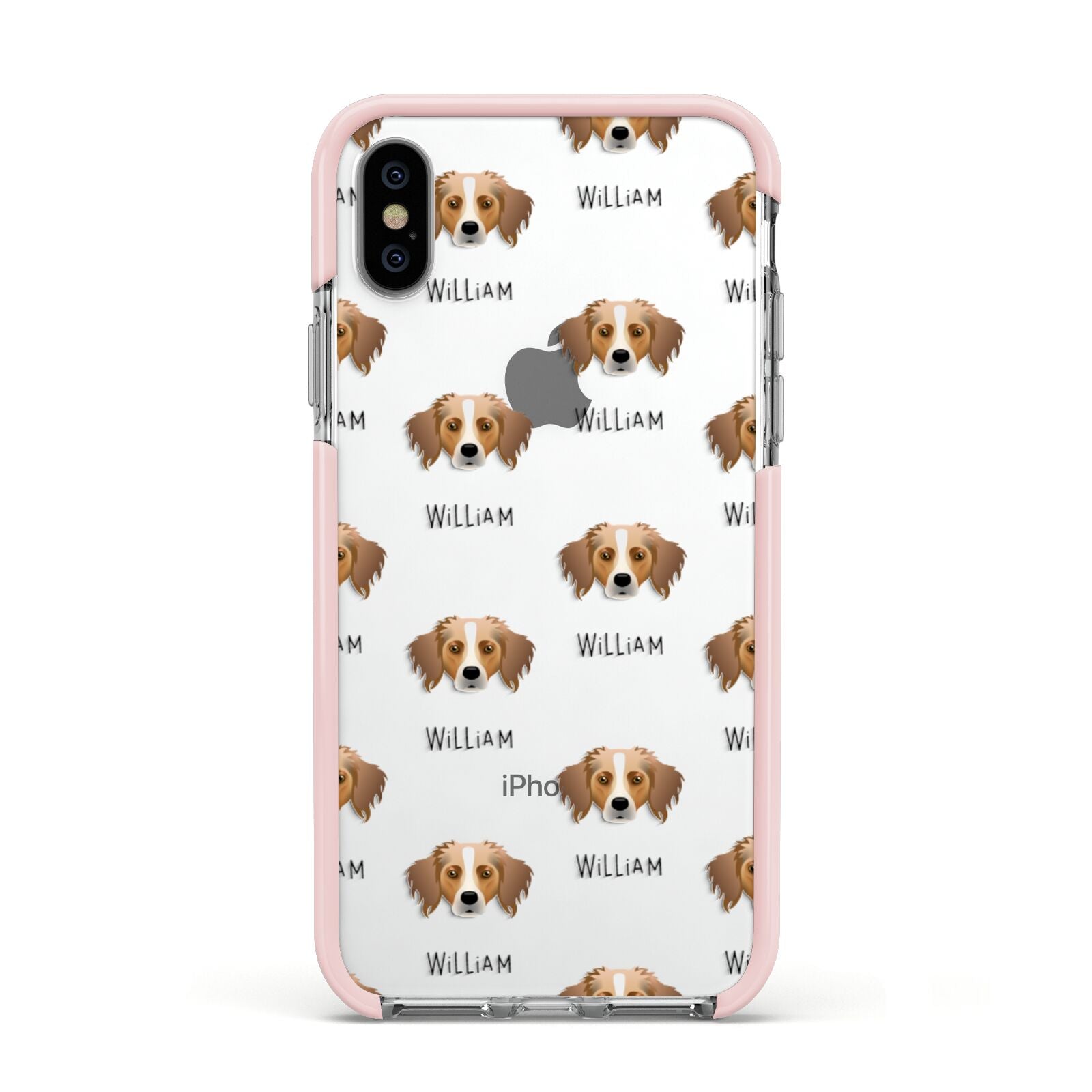 Australian Shepherd Icon with Name Apple iPhone Xs Impact Case Pink Edge on Silver Phone