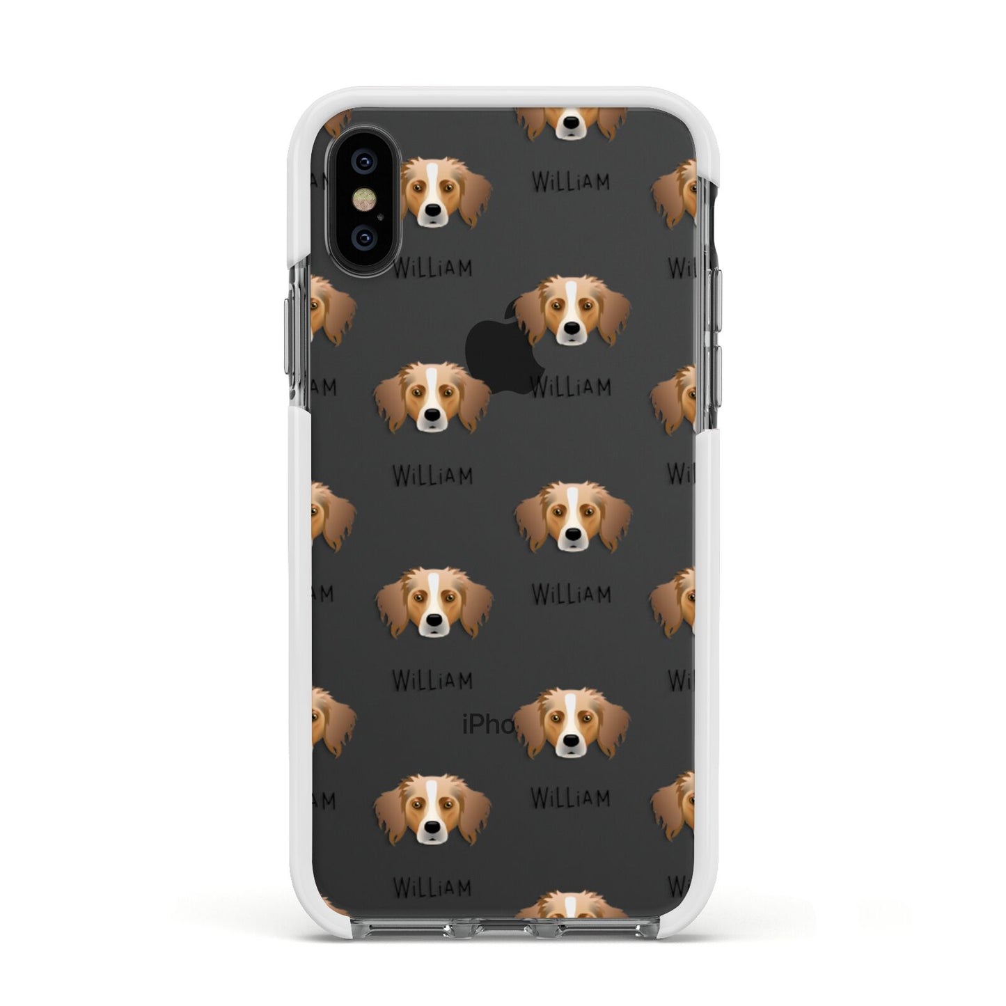 Australian Shepherd Icon with Name Apple iPhone Xs Impact Case White Edge on Black Phone