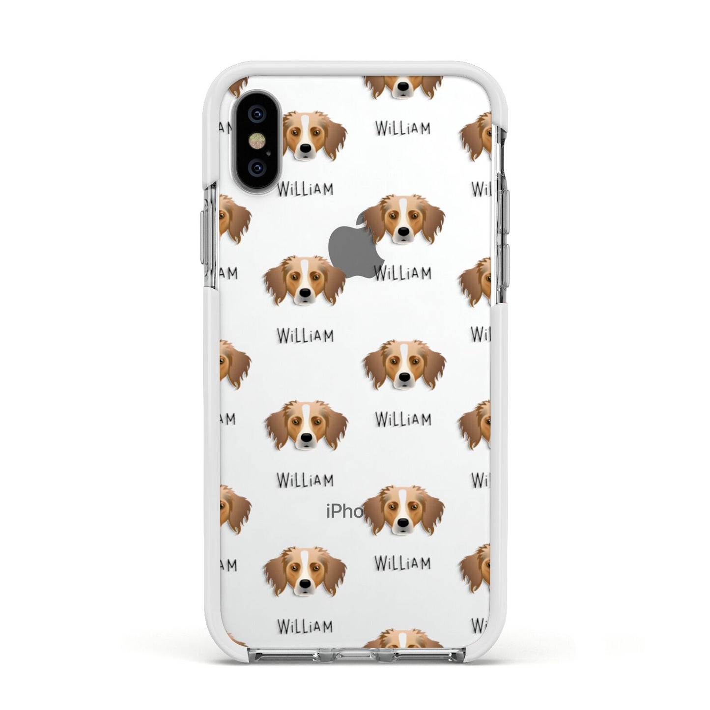 Australian Shepherd Icon with Name Apple iPhone Xs Impact Case White Edge on Silver Phone