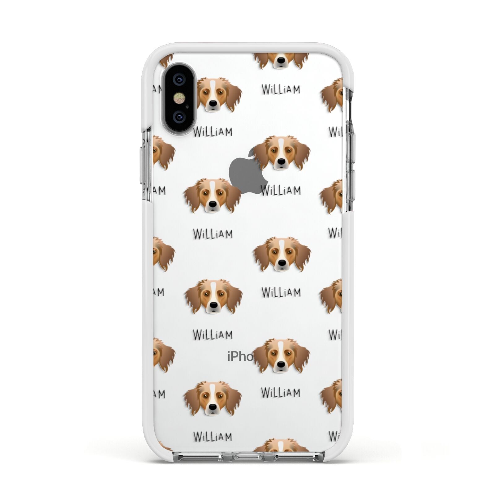 Australian Shepherd Icon with Name Apple iPhone Xs Impact Case White Edge on Silver Phone