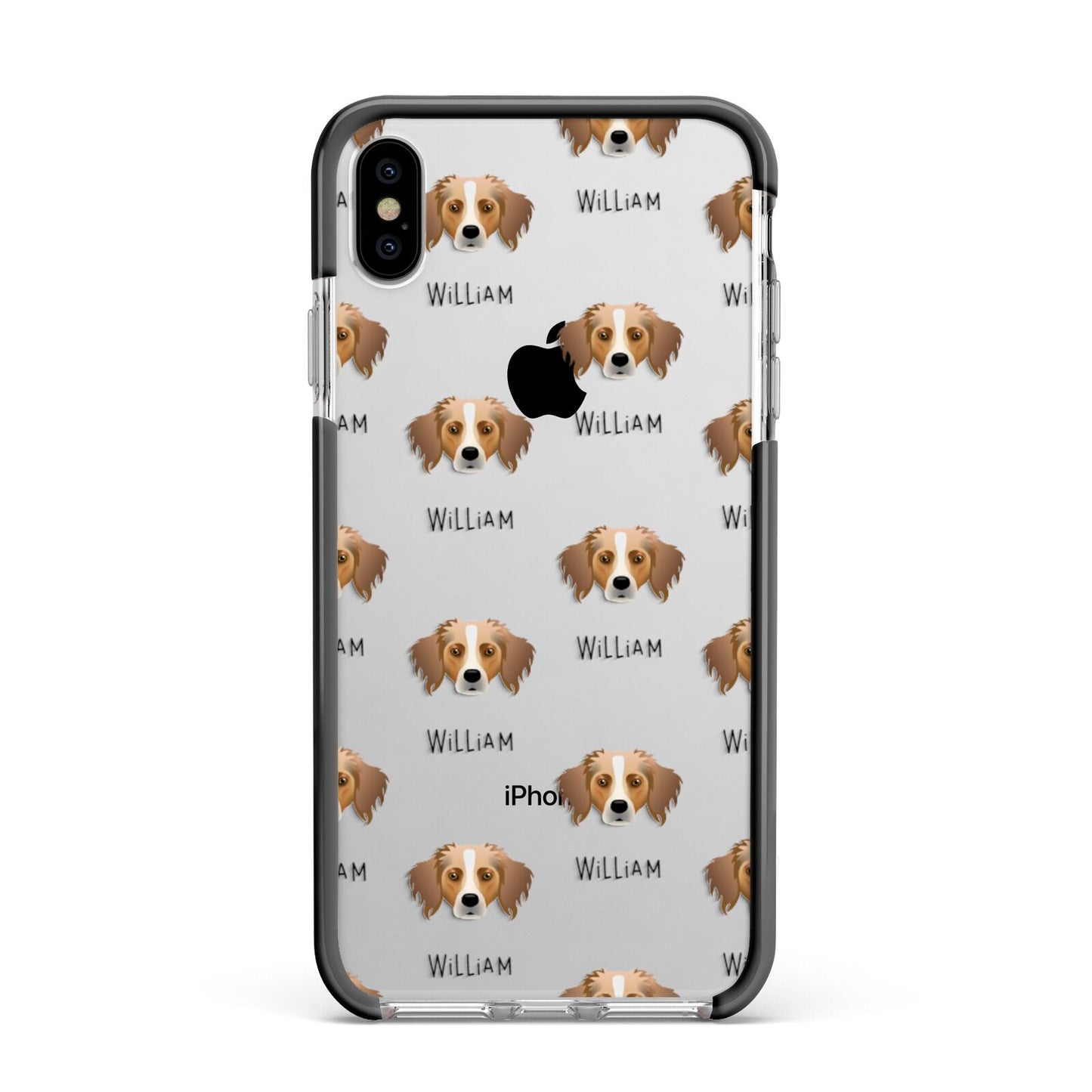 Australian Shepherd Icon with Name Apple iPhone Xs Max Impact Case Black Edge on Silver Phone