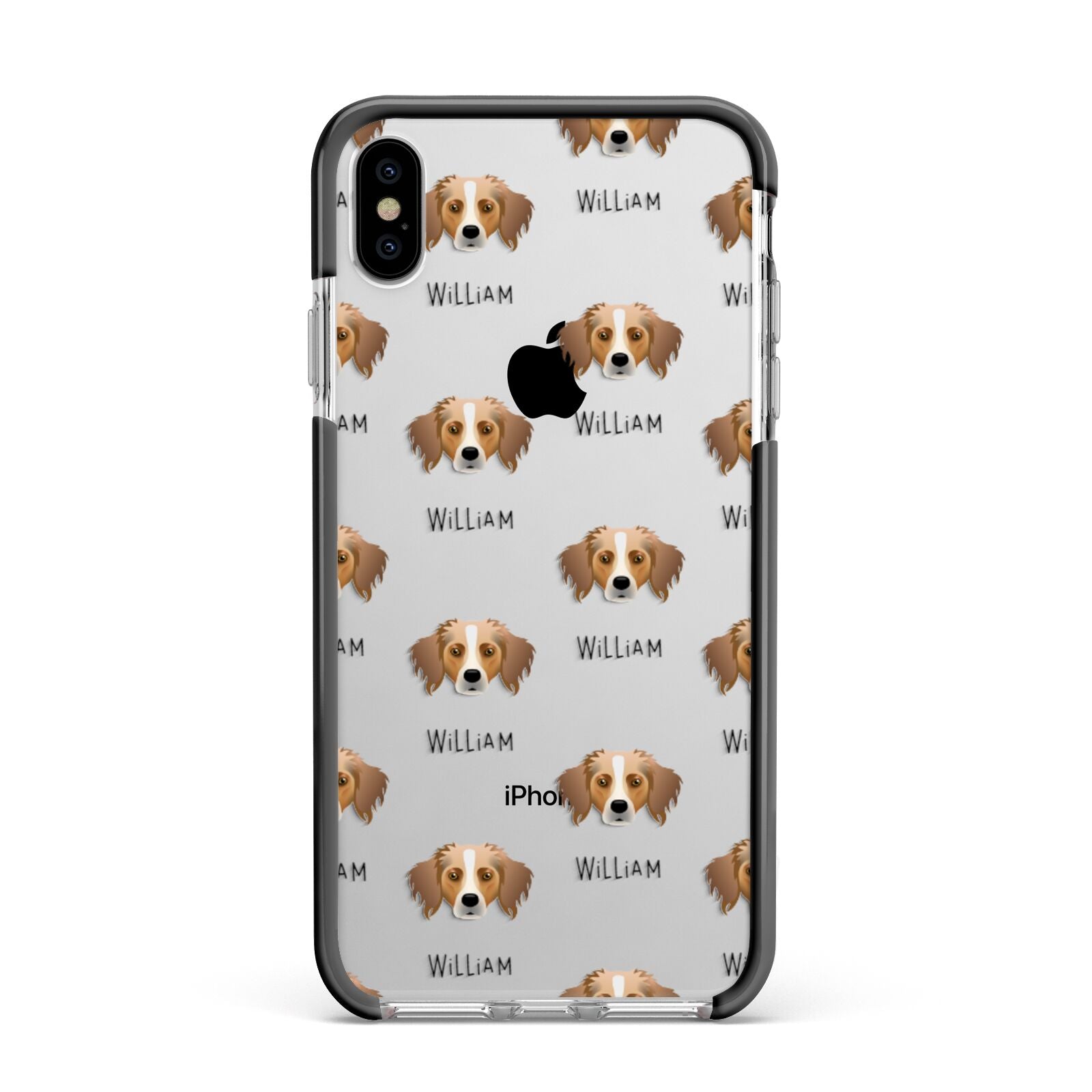 Australian Shepherd Icon with Name Apple iPhone Xs Max Impact Case Black Edge on Silver Phone