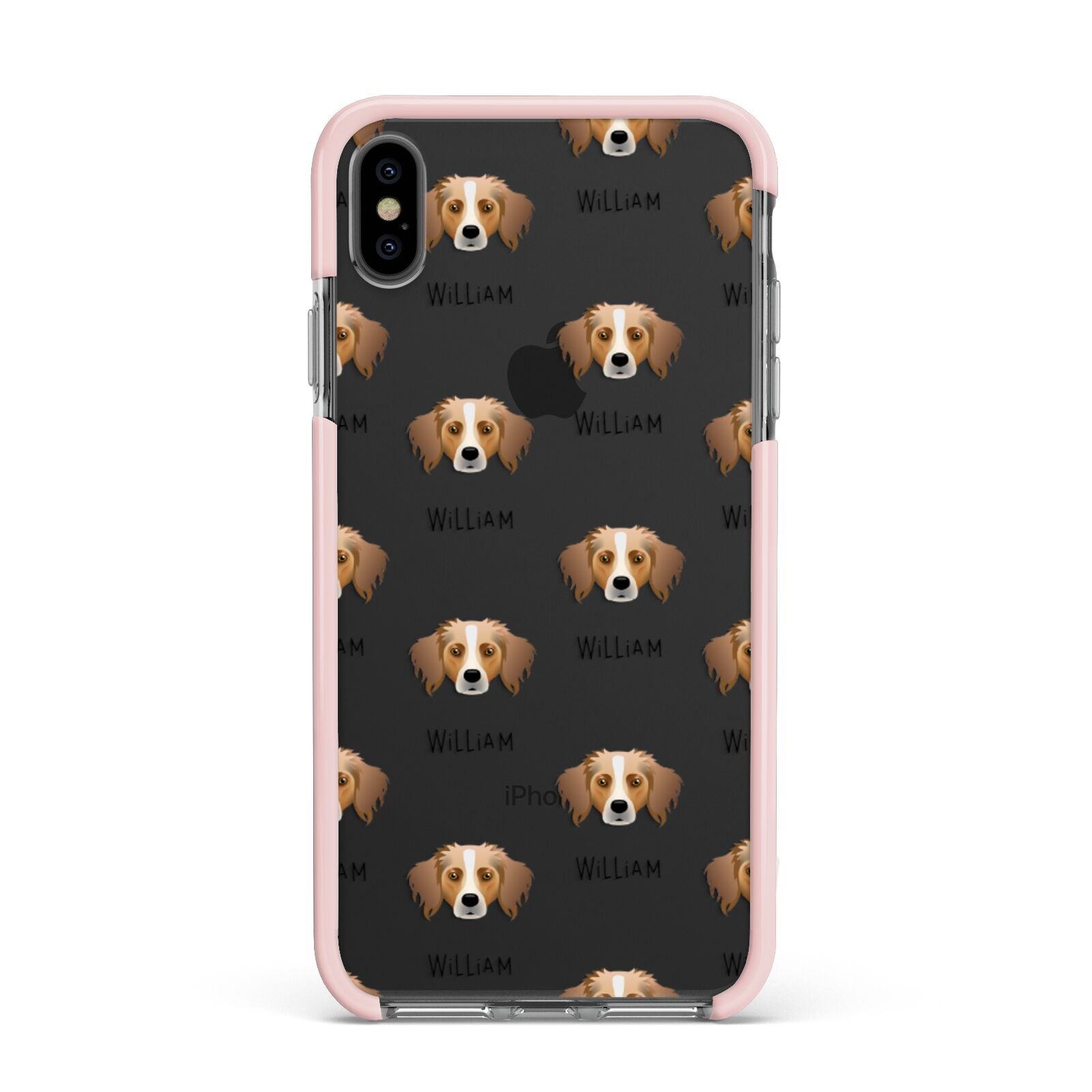 Australian Shepherd Icon with Name Apple iPhone Xs Max Impact Case Pink Edge on Black Phone