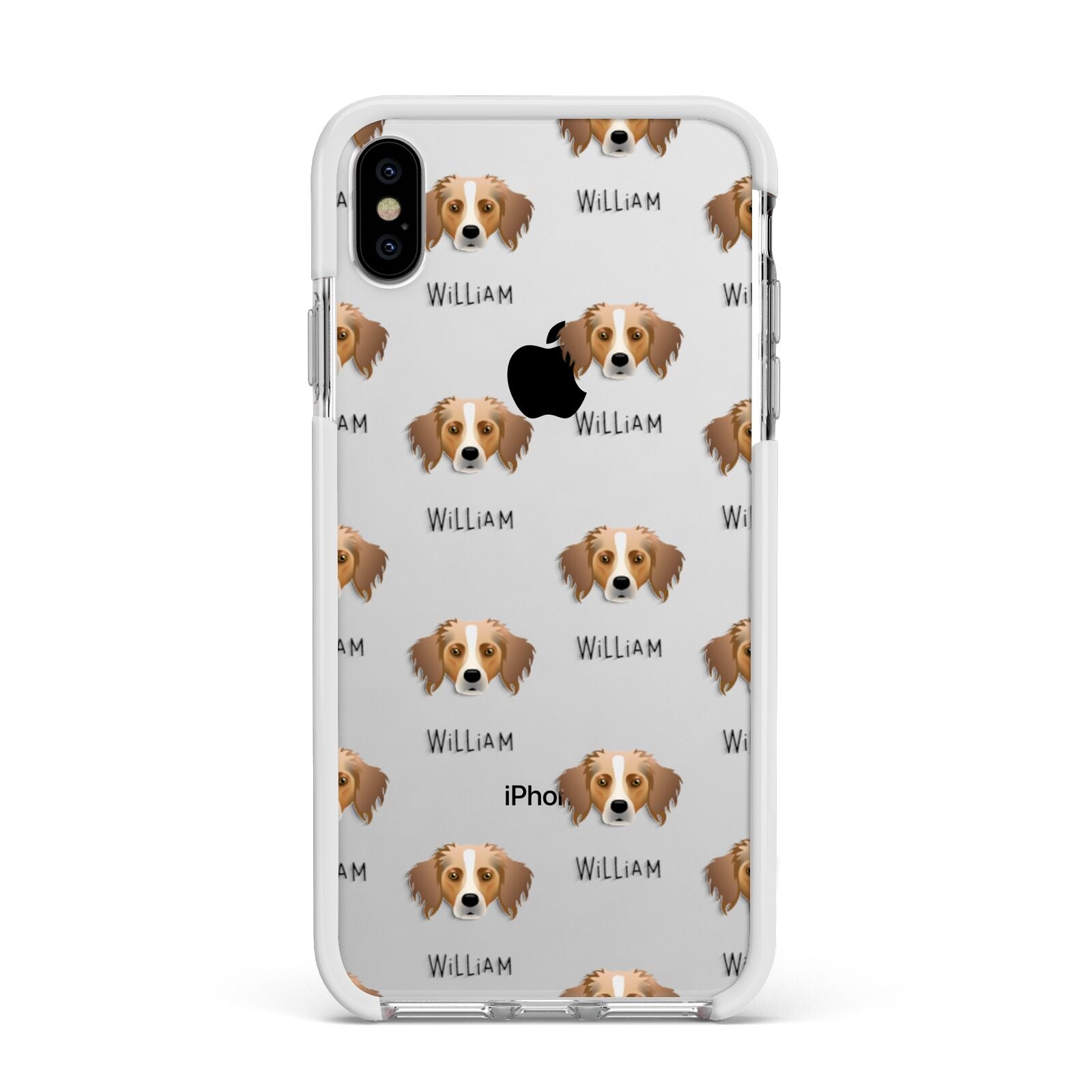 Australian Shepherd Icon with Name Apple iPhone Xs Max Impact Case White Edge on Silver Phone