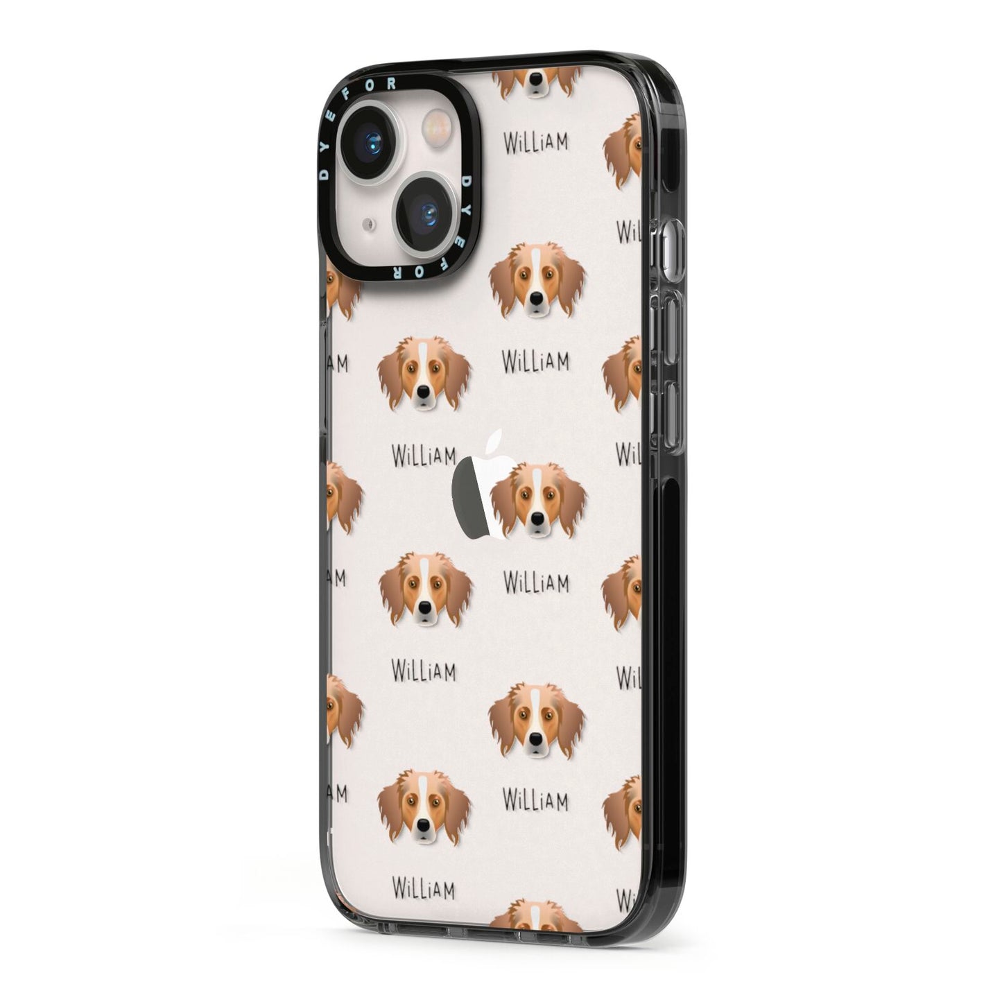 Australian Shepherd Icon with Name iPhone 13 Black Impact Case Side Angle on Silver phone