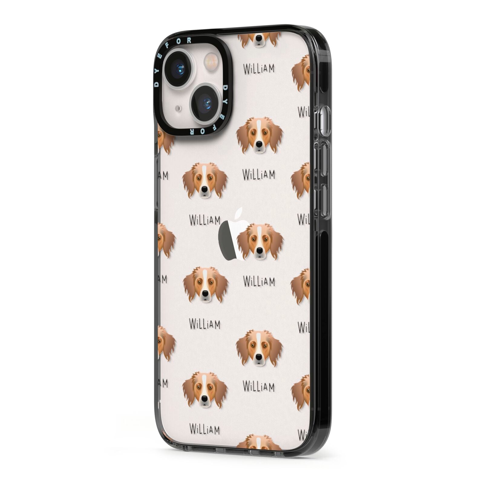 Australian Shepherd Icon with Name iPhone 13 Black Impact Case Side Angle on Silver phone
