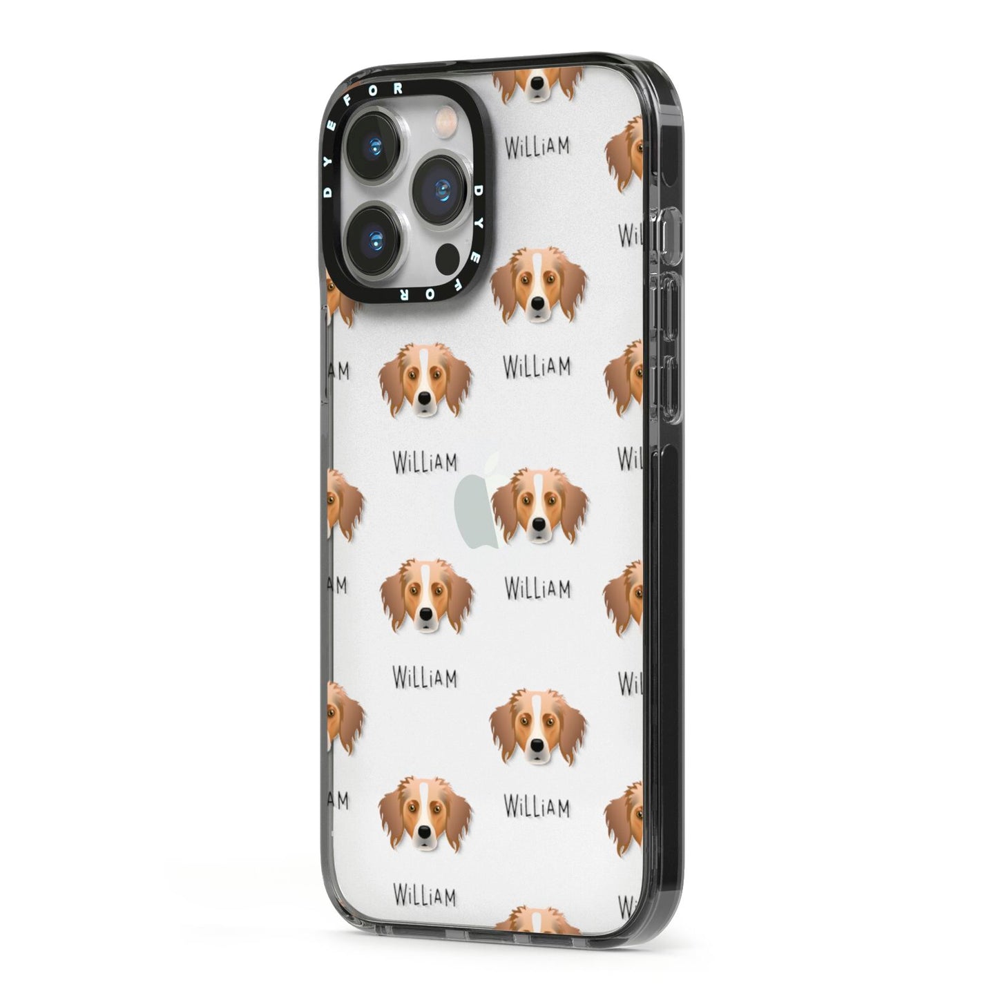 Australian Shepherd Icon with Name iPhone 13 Pro Max Black Impact Case Side Angle on Silver phone