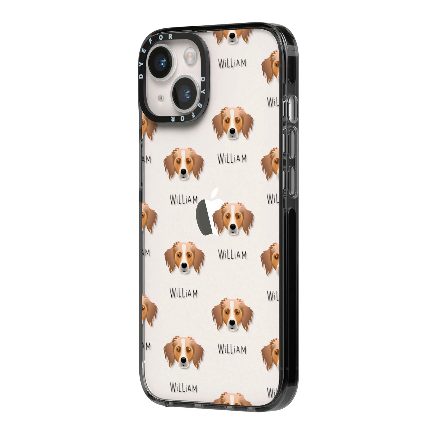 Australian Shepherd Icon with Name iPhone 14 Black Impact Case Side Angle on Silver phone