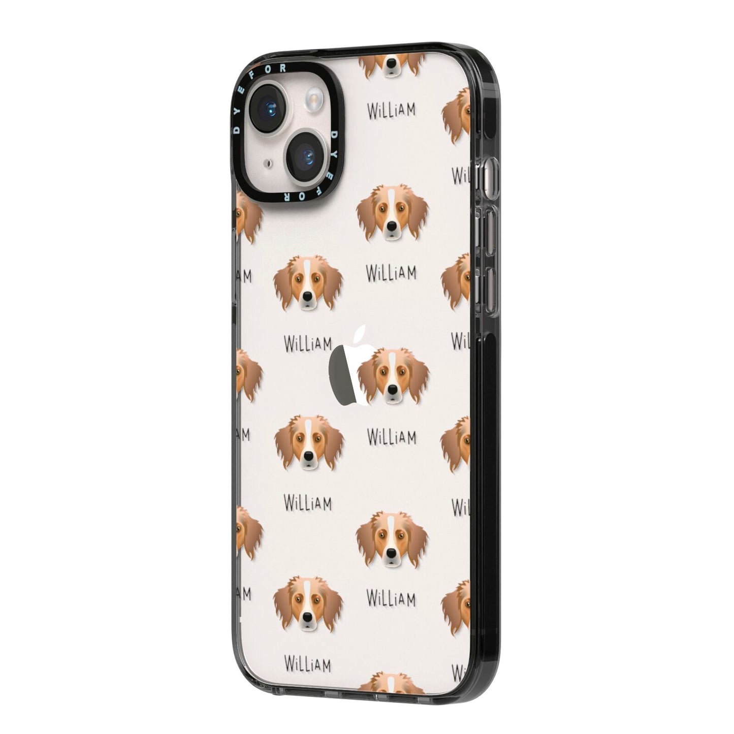 Australian Shepherd Icon with Name iPhone 14 Plus Black Impact Case Side Angle on Silver phone