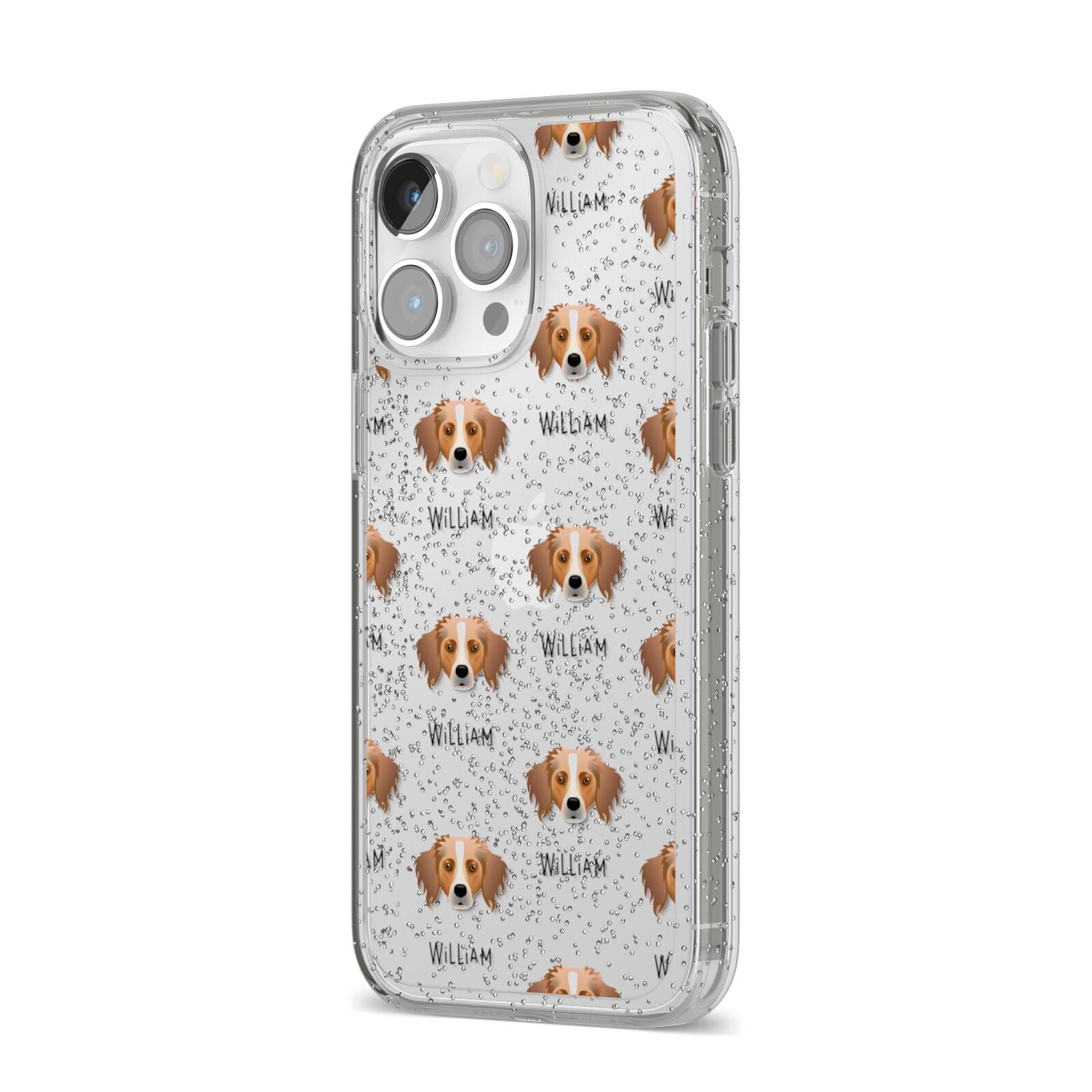 Australian Shepherd Icon with Name iPhone 14 Pro Max Glitter Tough Case Silver Angled Image