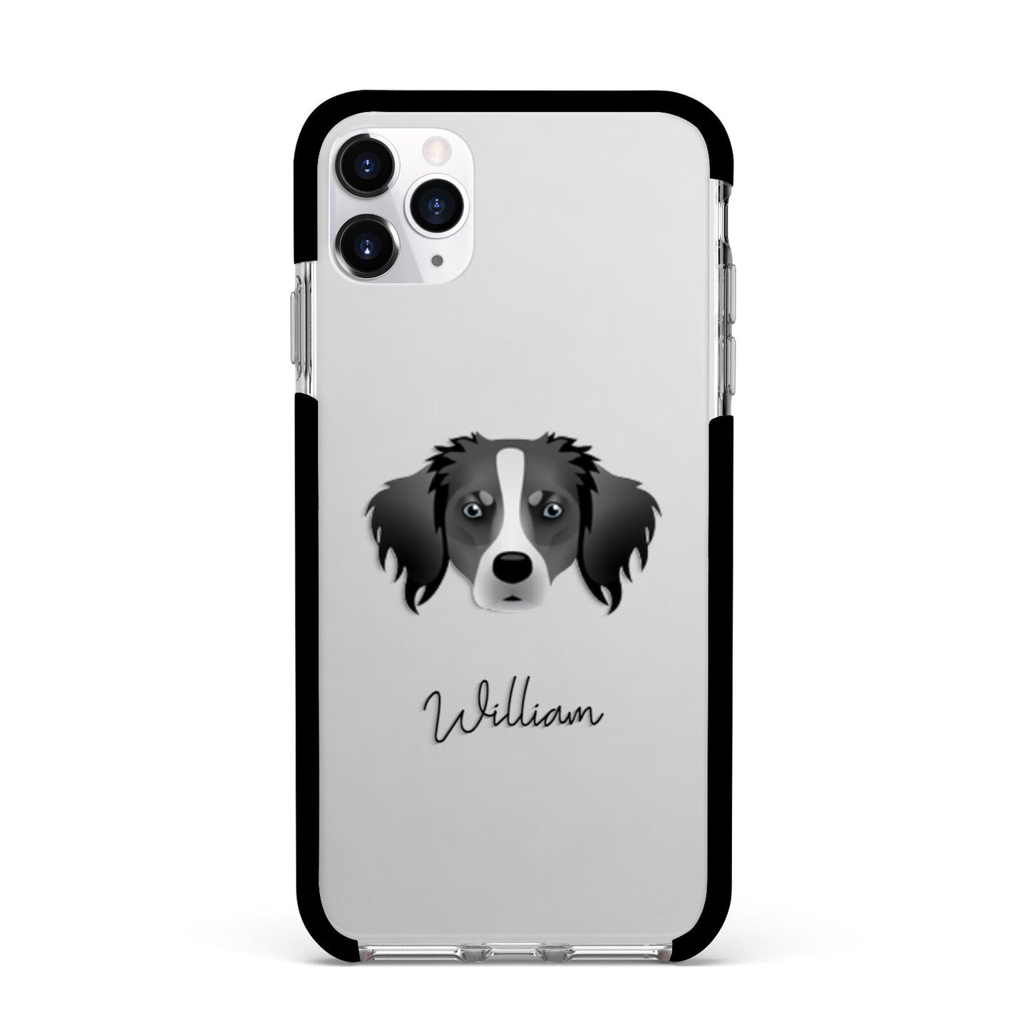 Australian Shepherd Personalised Apple iPhone 11 Pro Max in Silver with Black Impact Case
