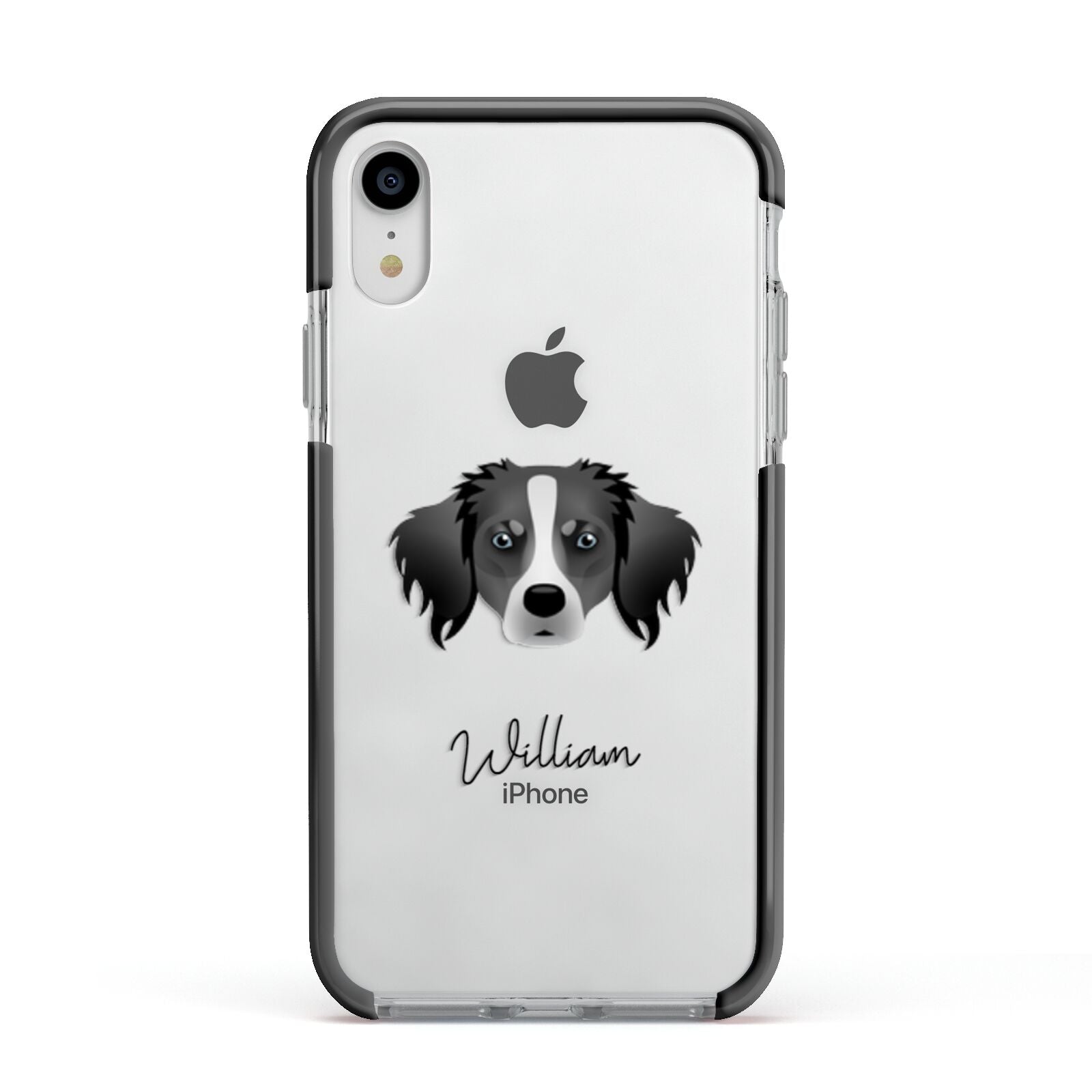 Australian Shepherd Personalised Apple iPhone XR Impact Case Black Edge on Silver Phone