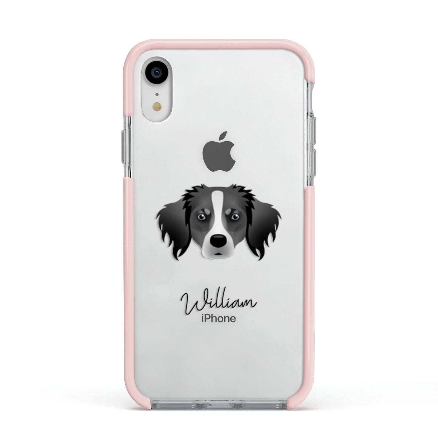 Australian Shepherd Personalised Apple iPhone XR Impact Case Pink Edge on Silver Phone