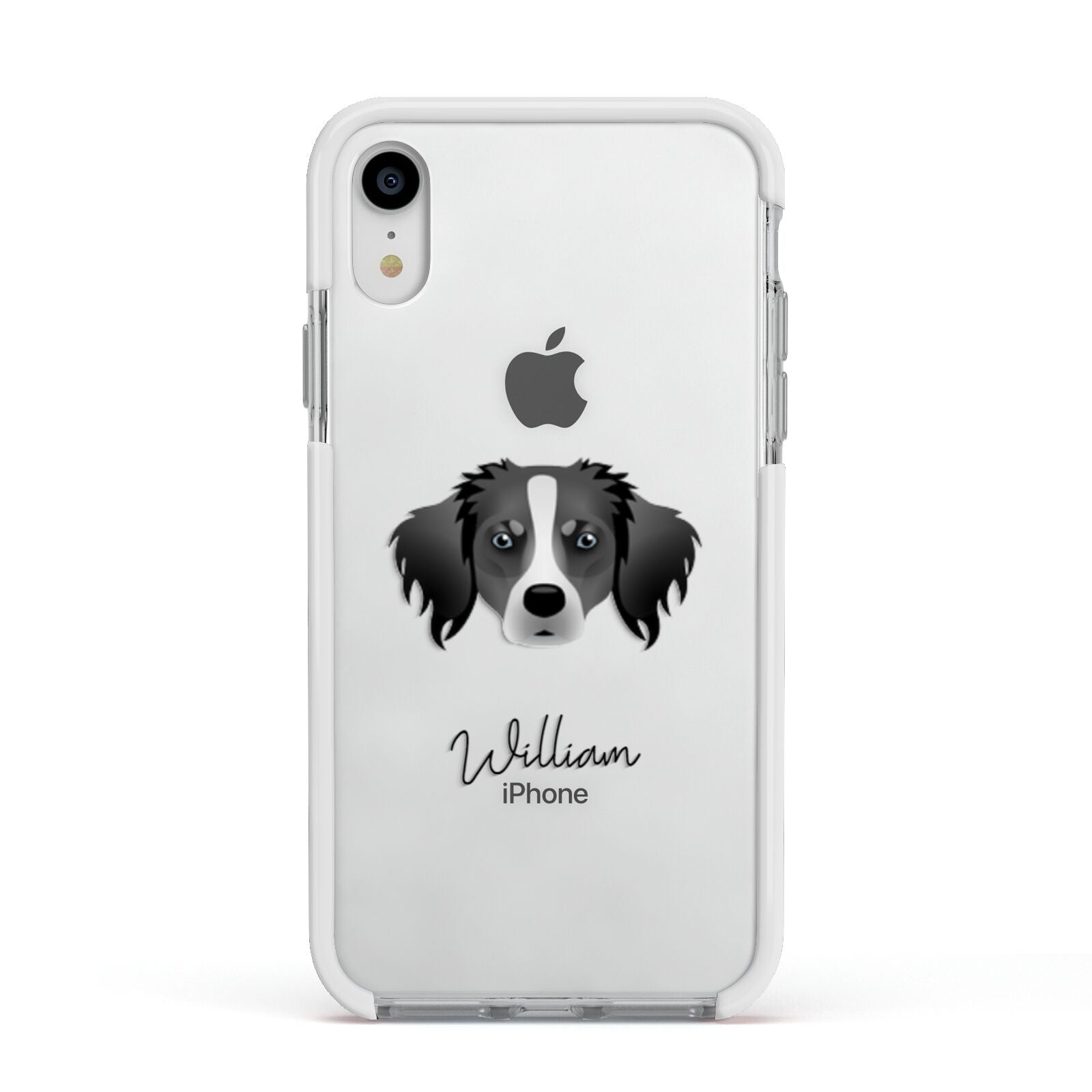 Australian Shepherd Personalised Apple iPhone XR Impact Case White Edge on Silver Phone