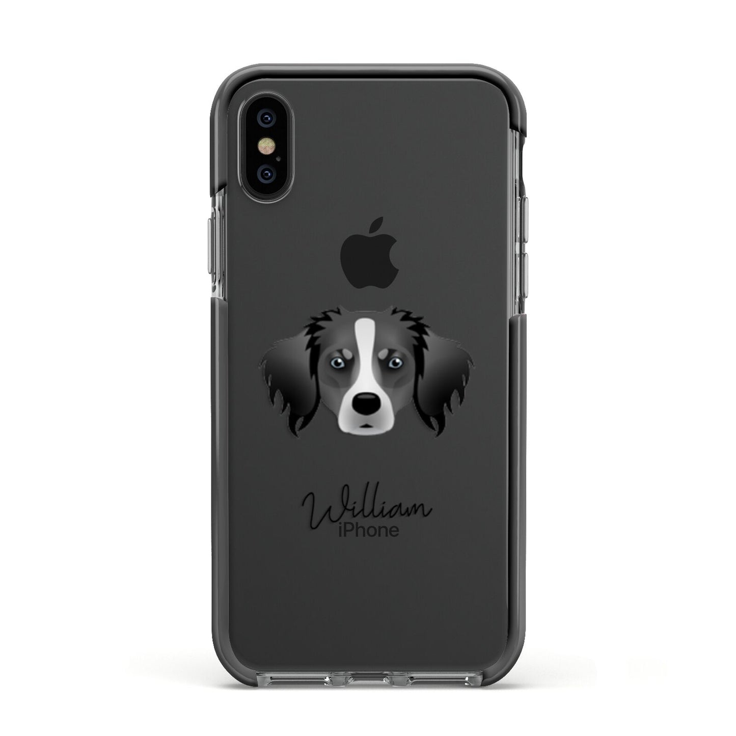 Australian Shepherd Personalised Apple iPhone Xs Impact Case Black Edge on Black Phone