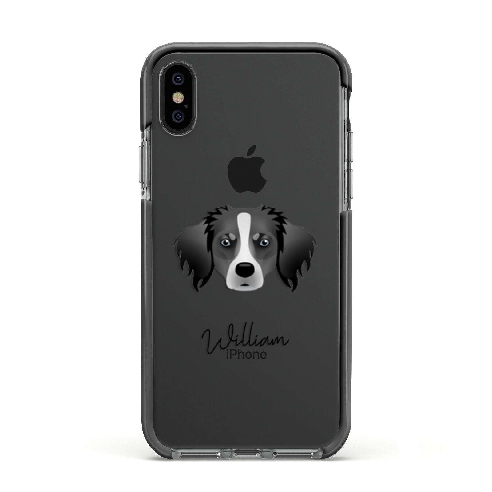 Australian Shepherd Personalised Apple iPhone Xs Impact Case Black Edge on Black Phone
