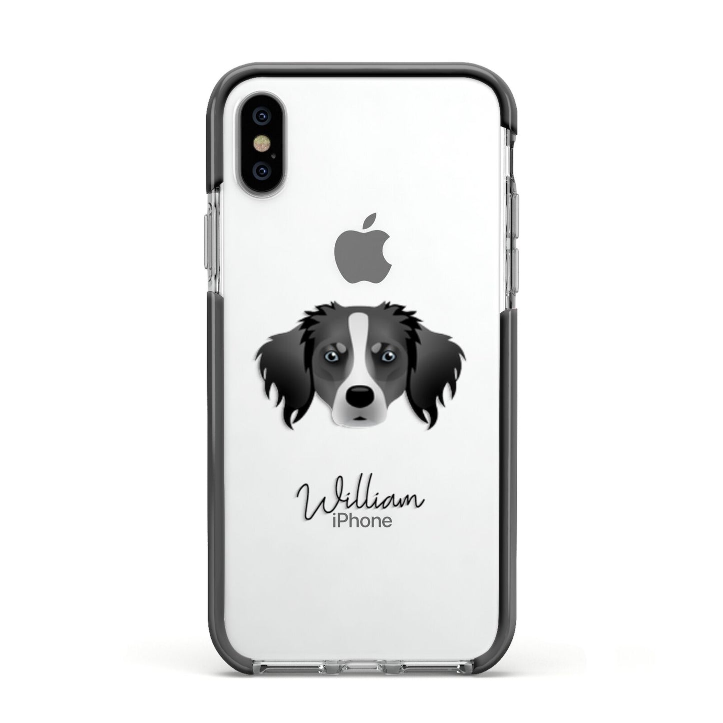 Australian Shepherd Personalised Apple iPhone Xs Impact Case Black Edge on Silver Phone