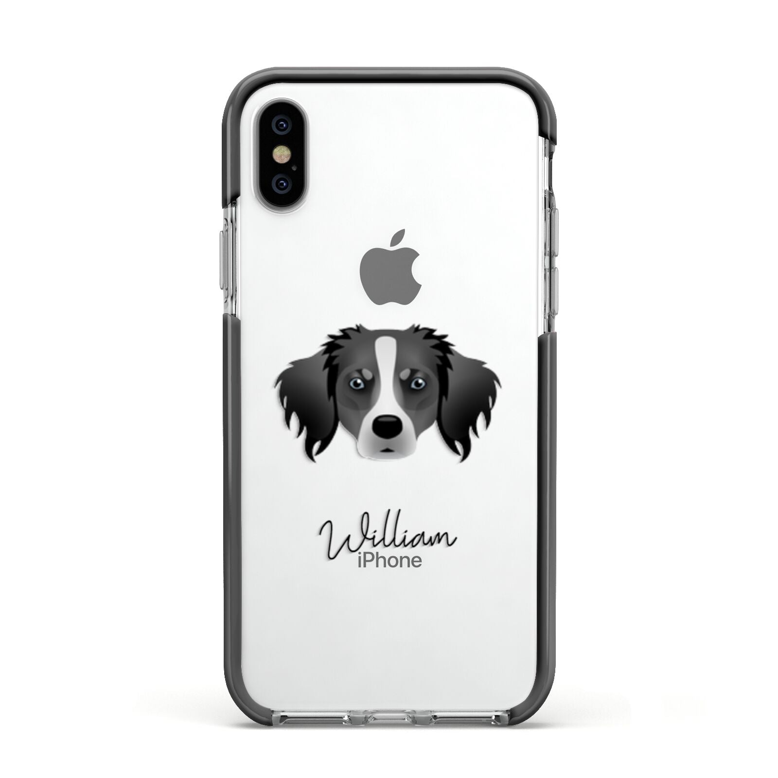 Australian Shepherd Personalised Apple iPhone Xs Impact Case Black Edge on Silver Phone