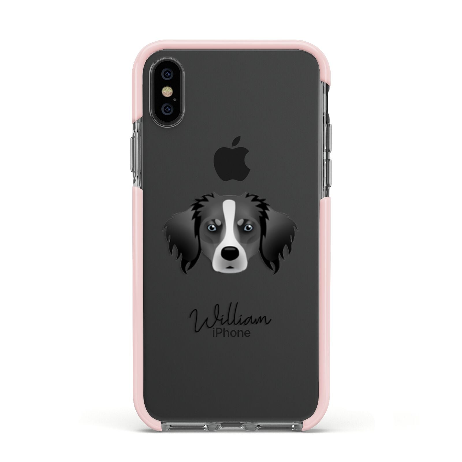 Australian Shepherd Personalised Apple iPhone Xs Impact Case Pink Edge on Black Phone