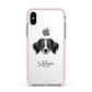 Australian Shepherd Personalised Apple iPhone Xs Impact Case Pink Edge on Silver Phone