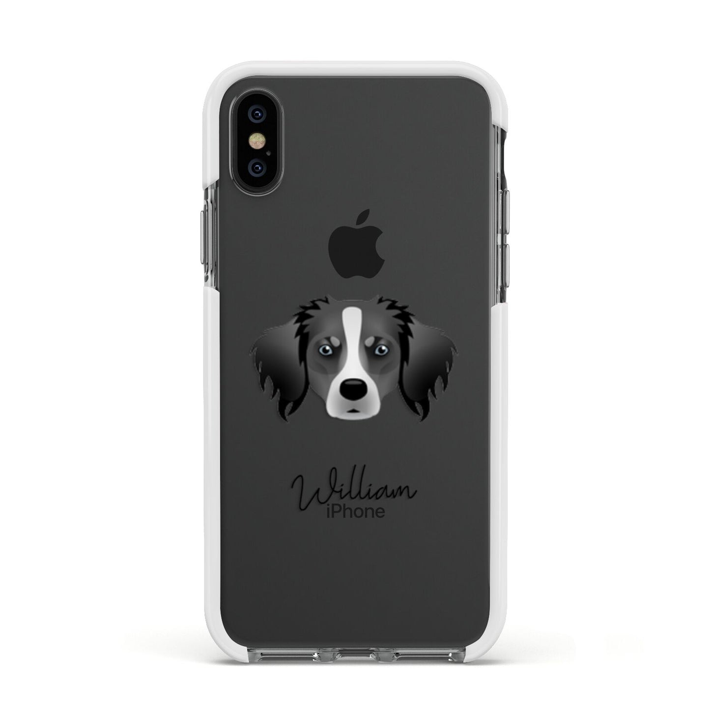 Australian Shepherd Personalised Apple iPhone Xs Impact Case White Edge on Black Phone