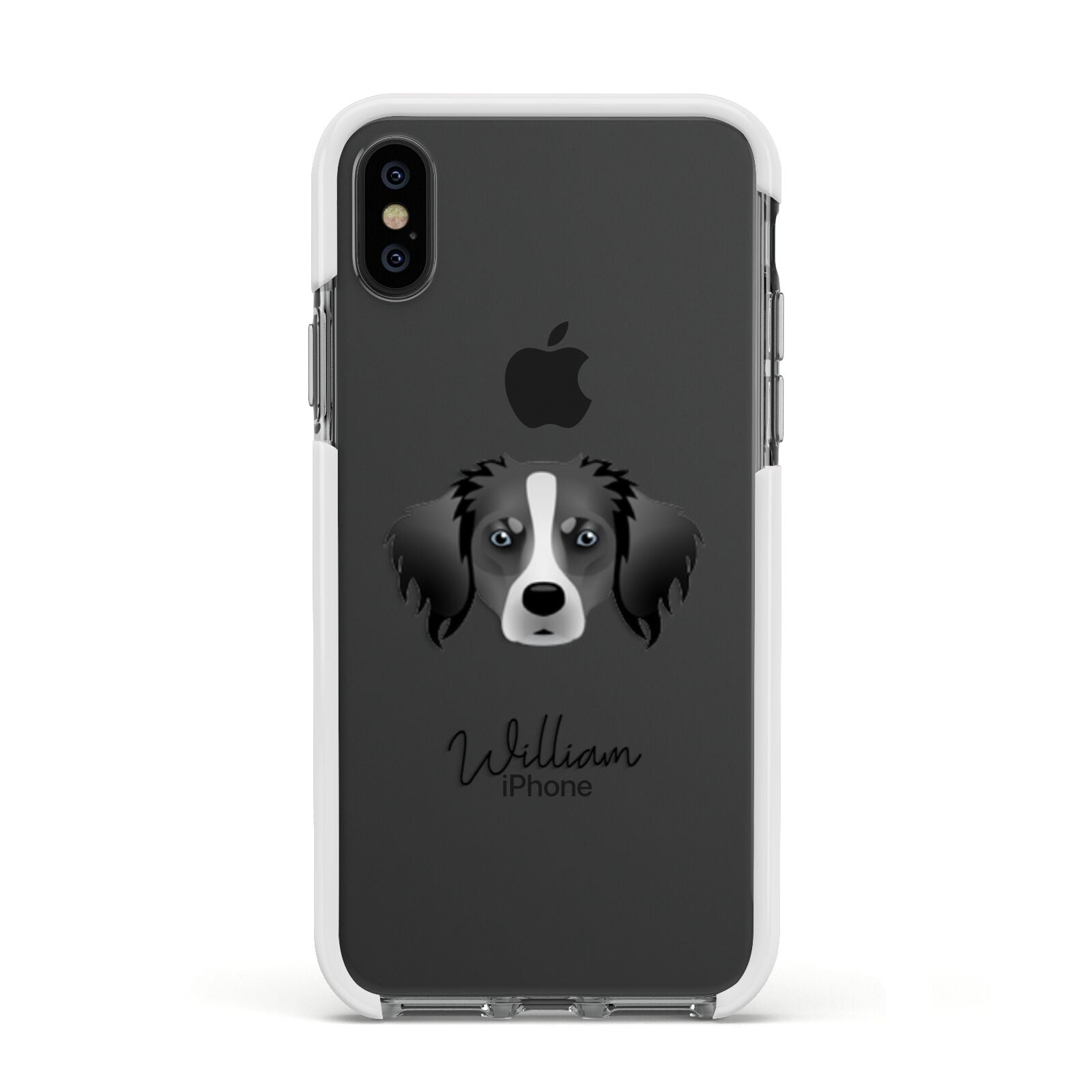 Australian Shepherd Personalised Apple iPhone Xs Impact Case White Edge on Black Phone