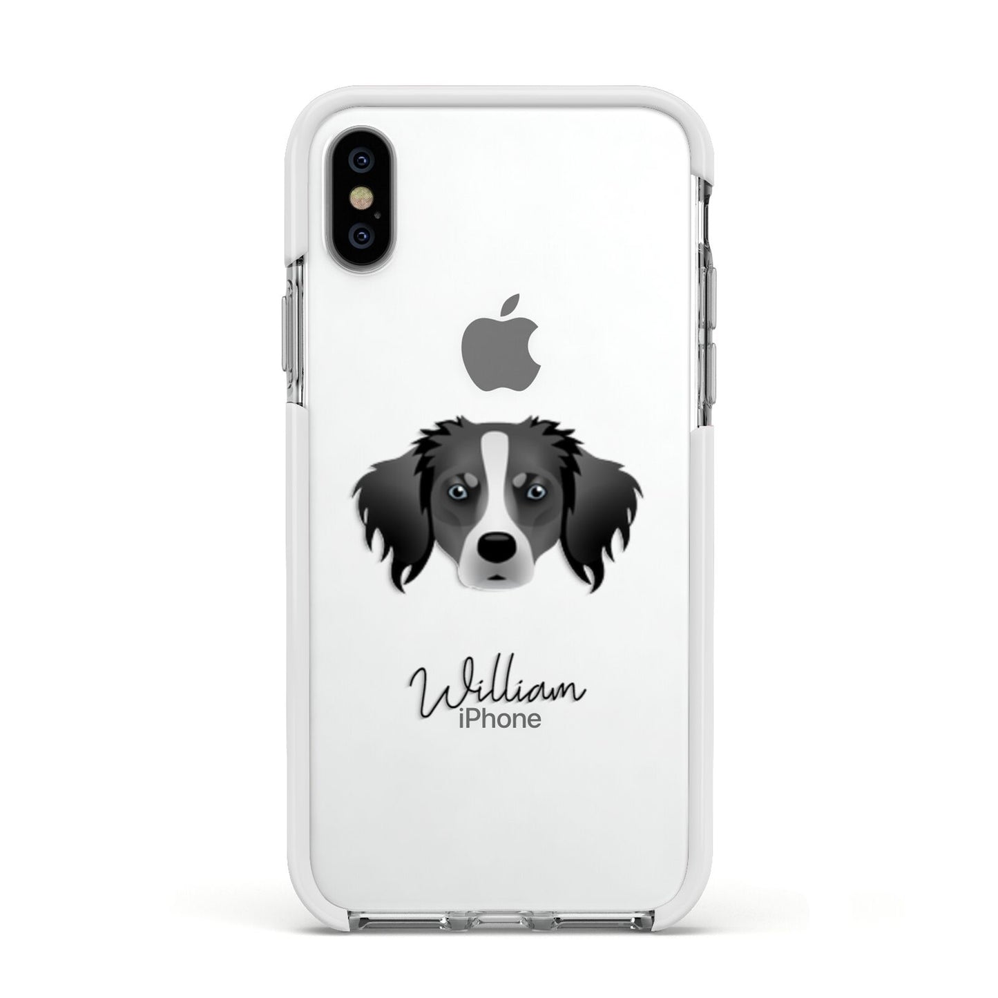 Australian Shepherd Personalised Apple iPhone Xs Impact Case White Edge on Silver Phone
