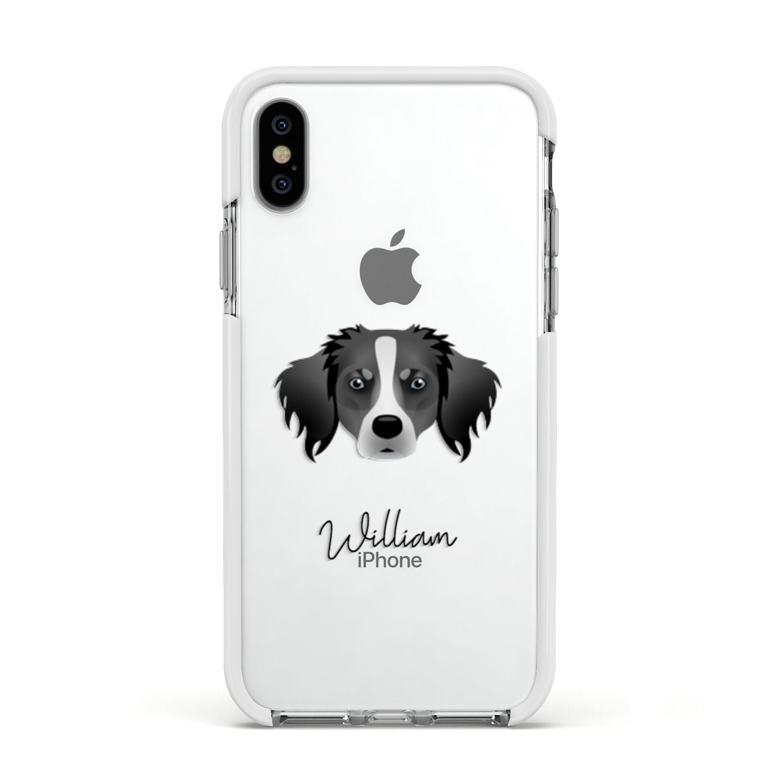 Australian Shepherd Personalised Apple iPhone Xs Impact Case White Edge on Silver Phone